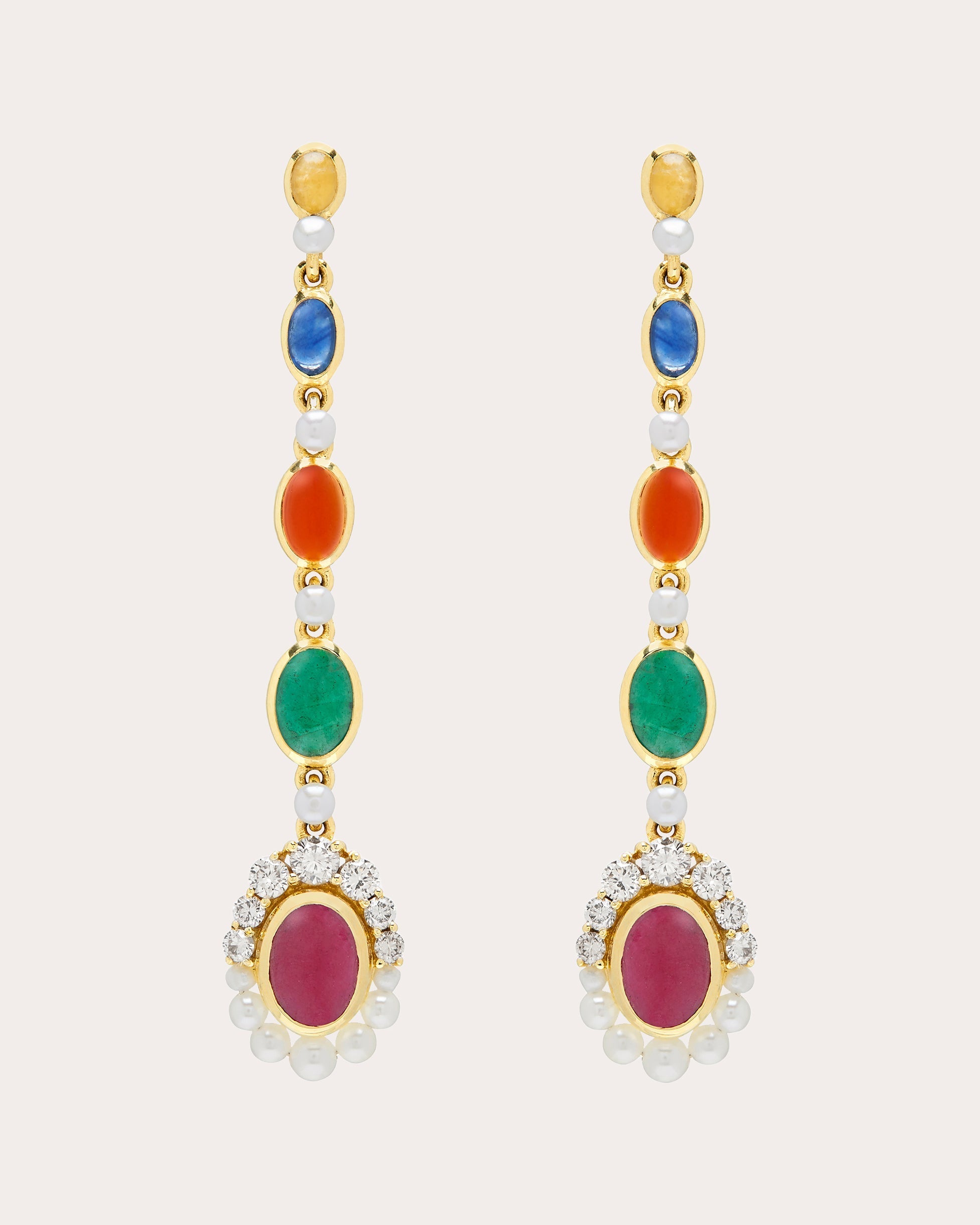 Navratna 18K Gold Pearl and Multi-Stone Earrings