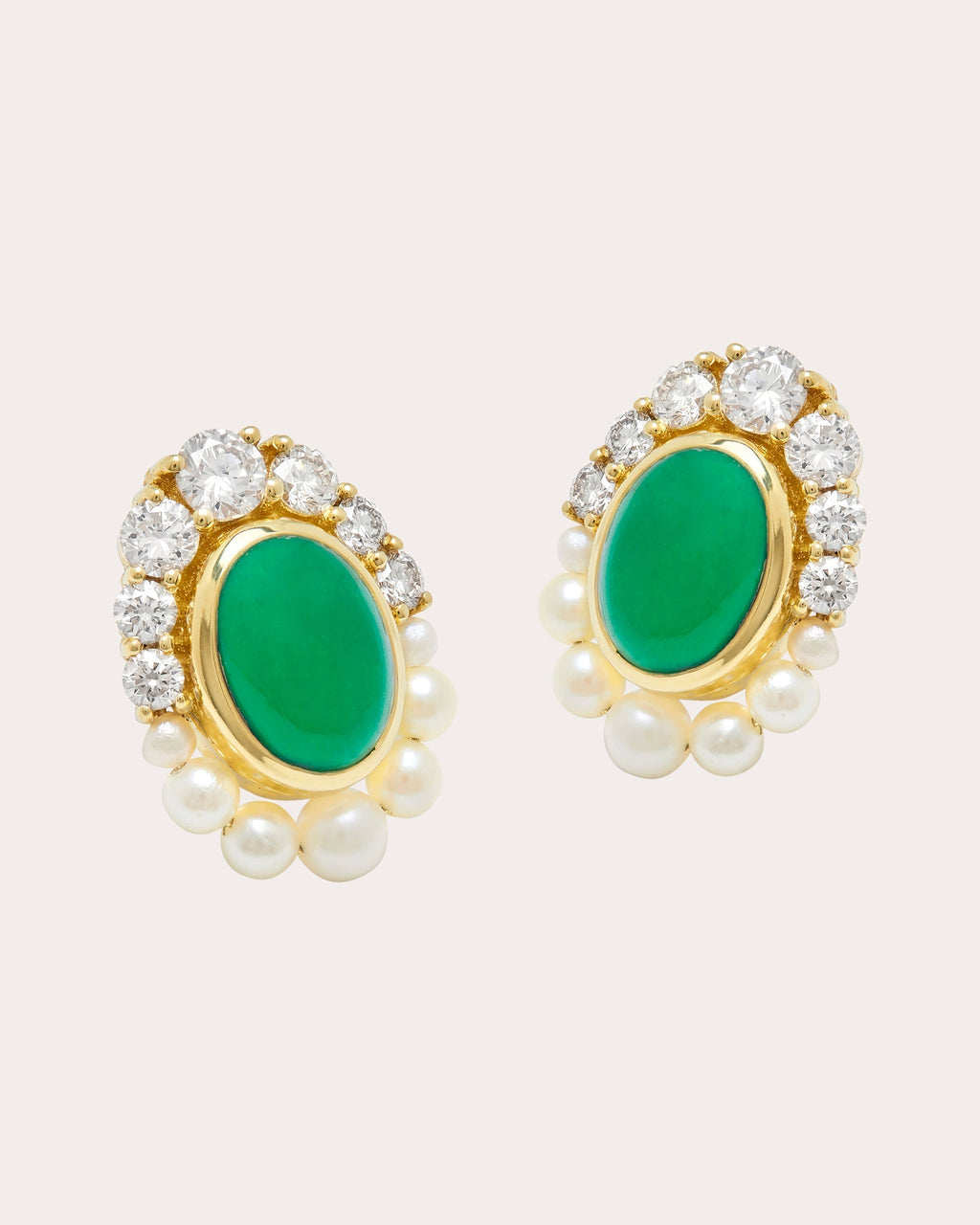 Navratna 18K Gold Pearl Emerald and Diamond Earrings