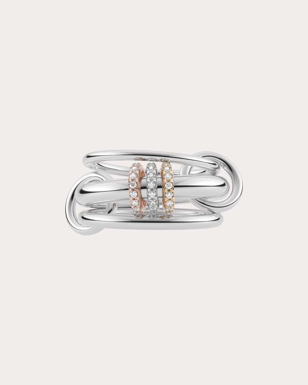Gemini 18K Two-Tone Gold Sterling Silver and Diamond Pavé Linked Rings