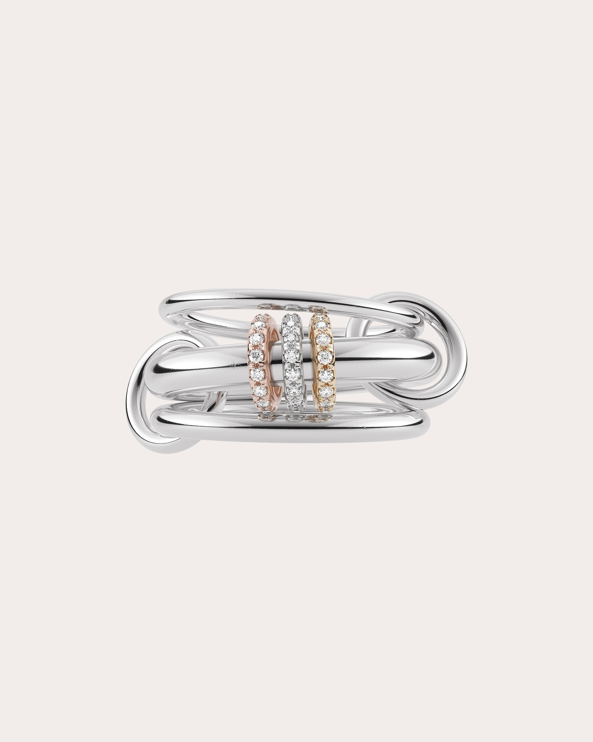Gemini 18K Two-Tone Gold Sterling Silver and Diamond Pavé Linked Rings