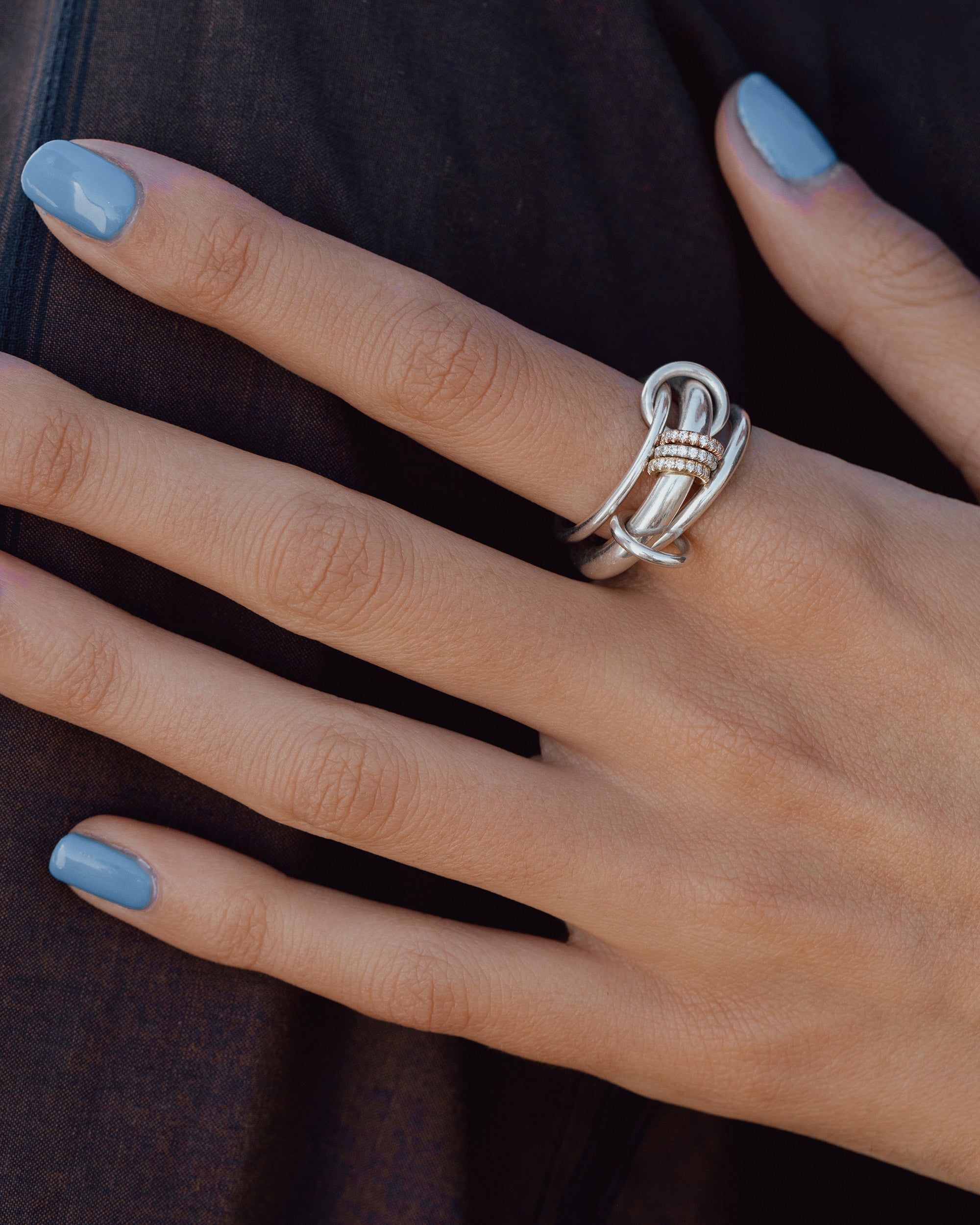 Gemini 18K Two-Tone Gold Sterling Silver and Diamond Pavé Linked Rings