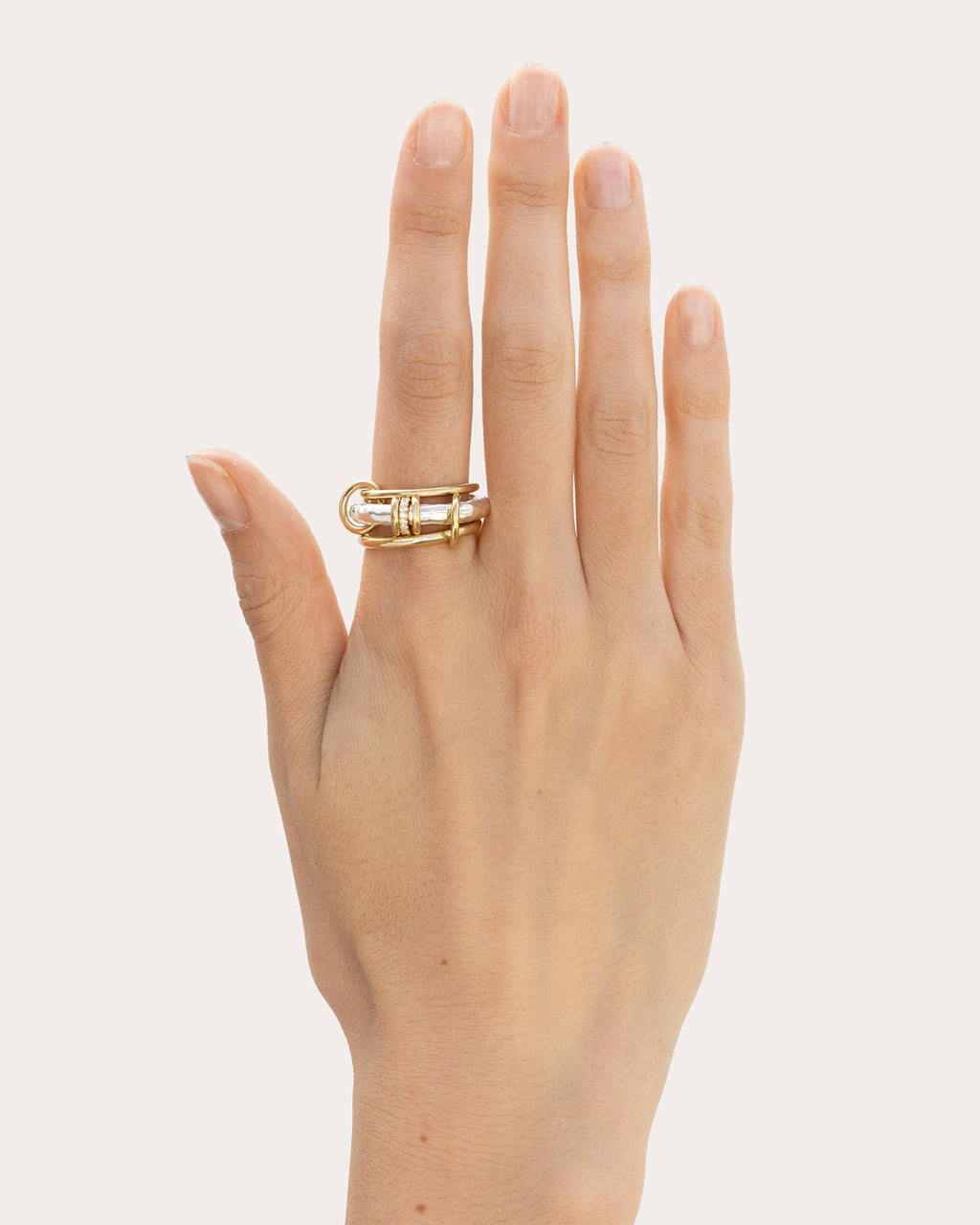 Gemini Vulcan 18K Gold Sterling Silver and Diamond Linked Rings