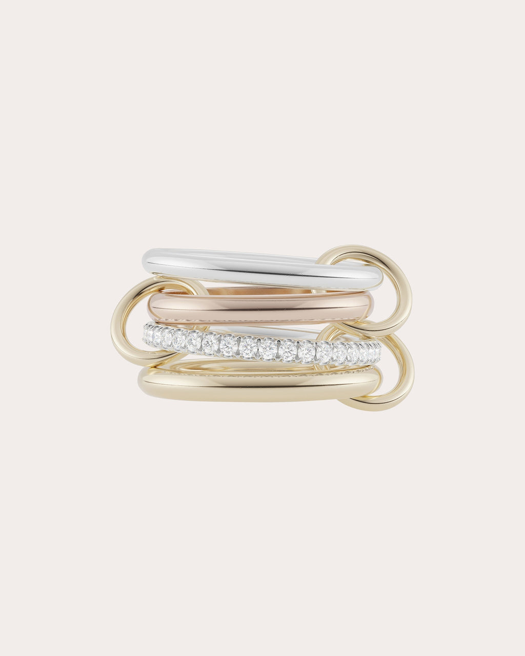 Cancer Deux 18K Two-Tone Gold Sterling Silver and Diamond Linked Rings
