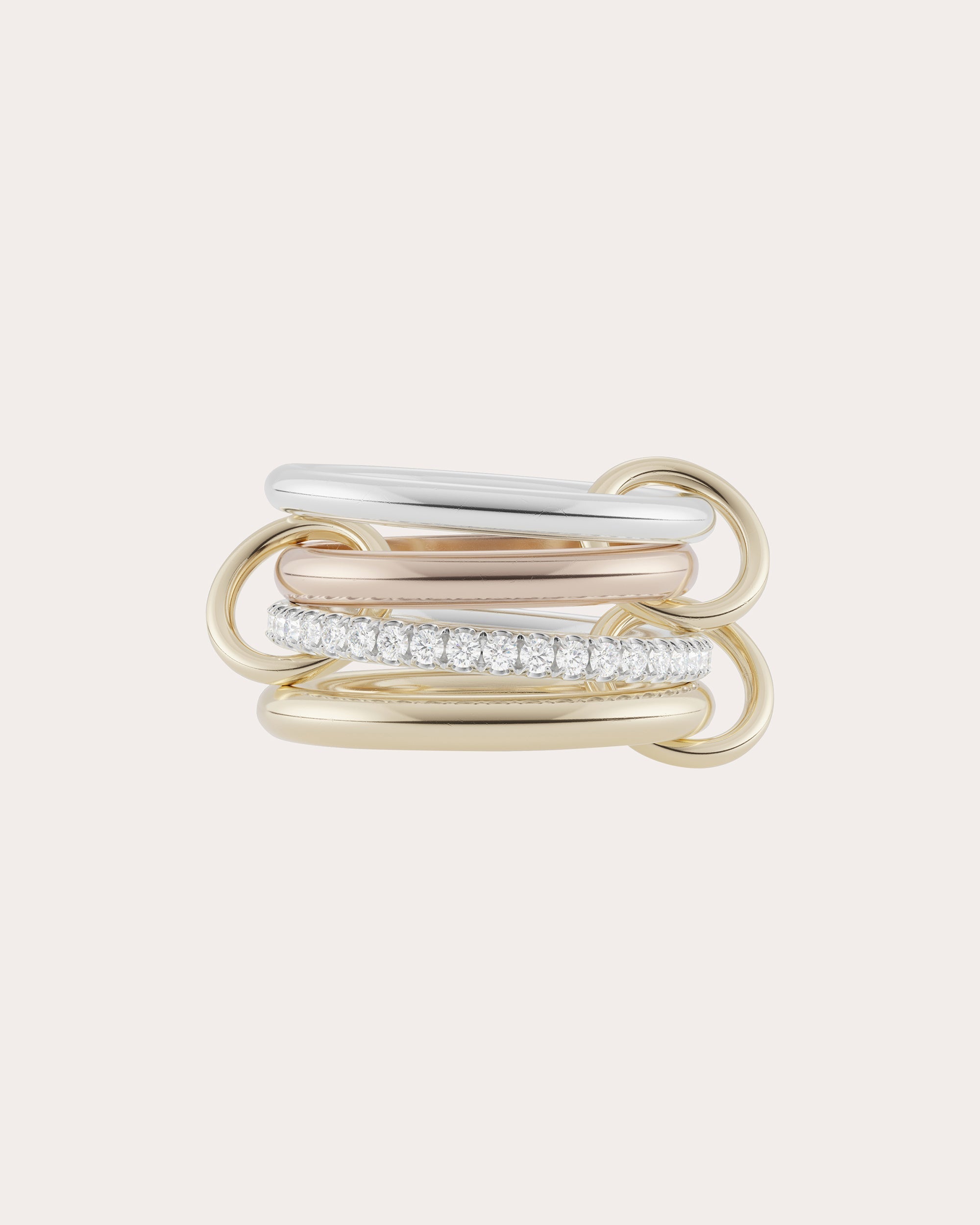 Cancer Deux 18K Two-Tone Gold Sterling Silver and Diamond Linked Rings