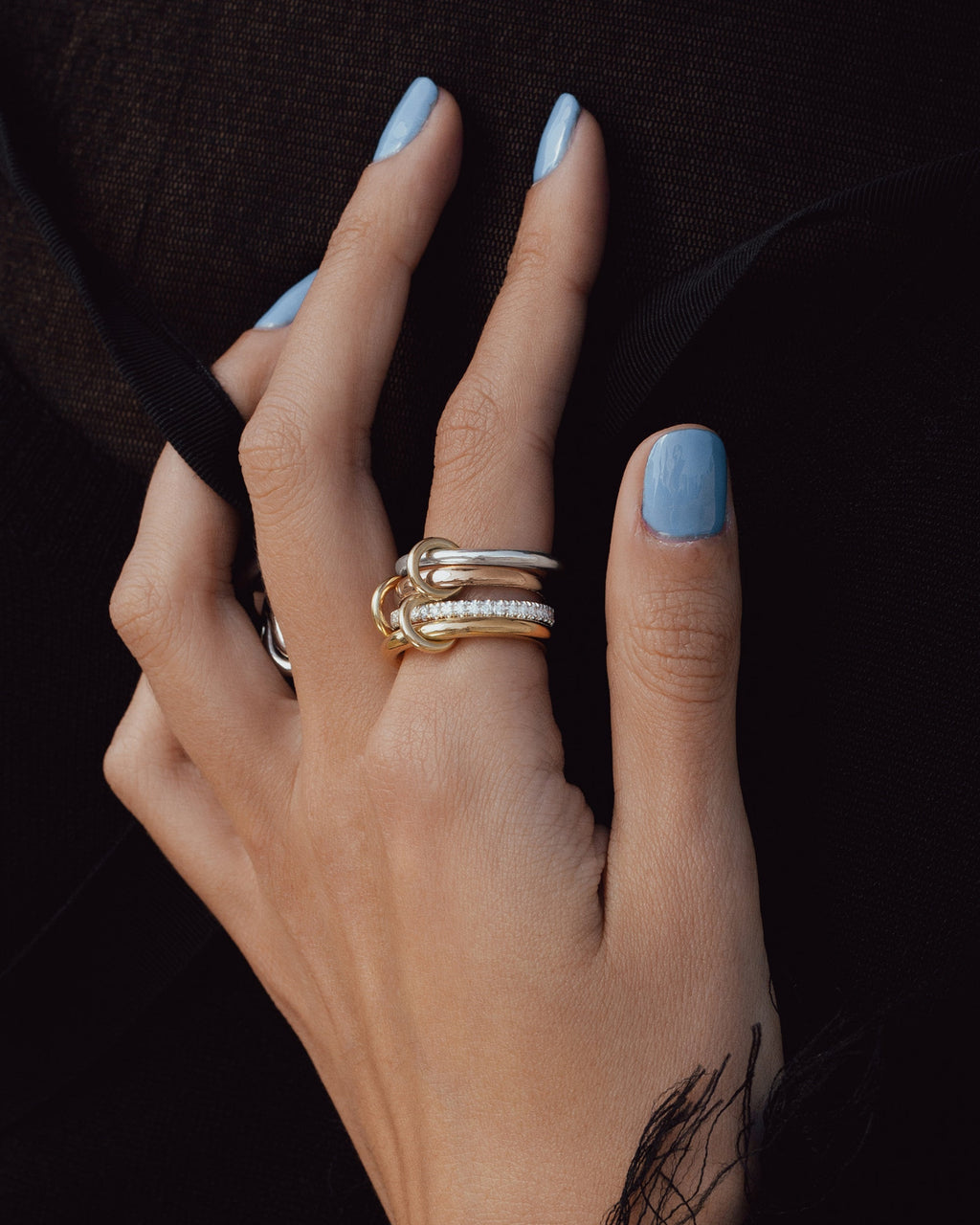 Cancer Deux 18K Two-Tone Gold Sterling Silver and Diamond Linked Rings