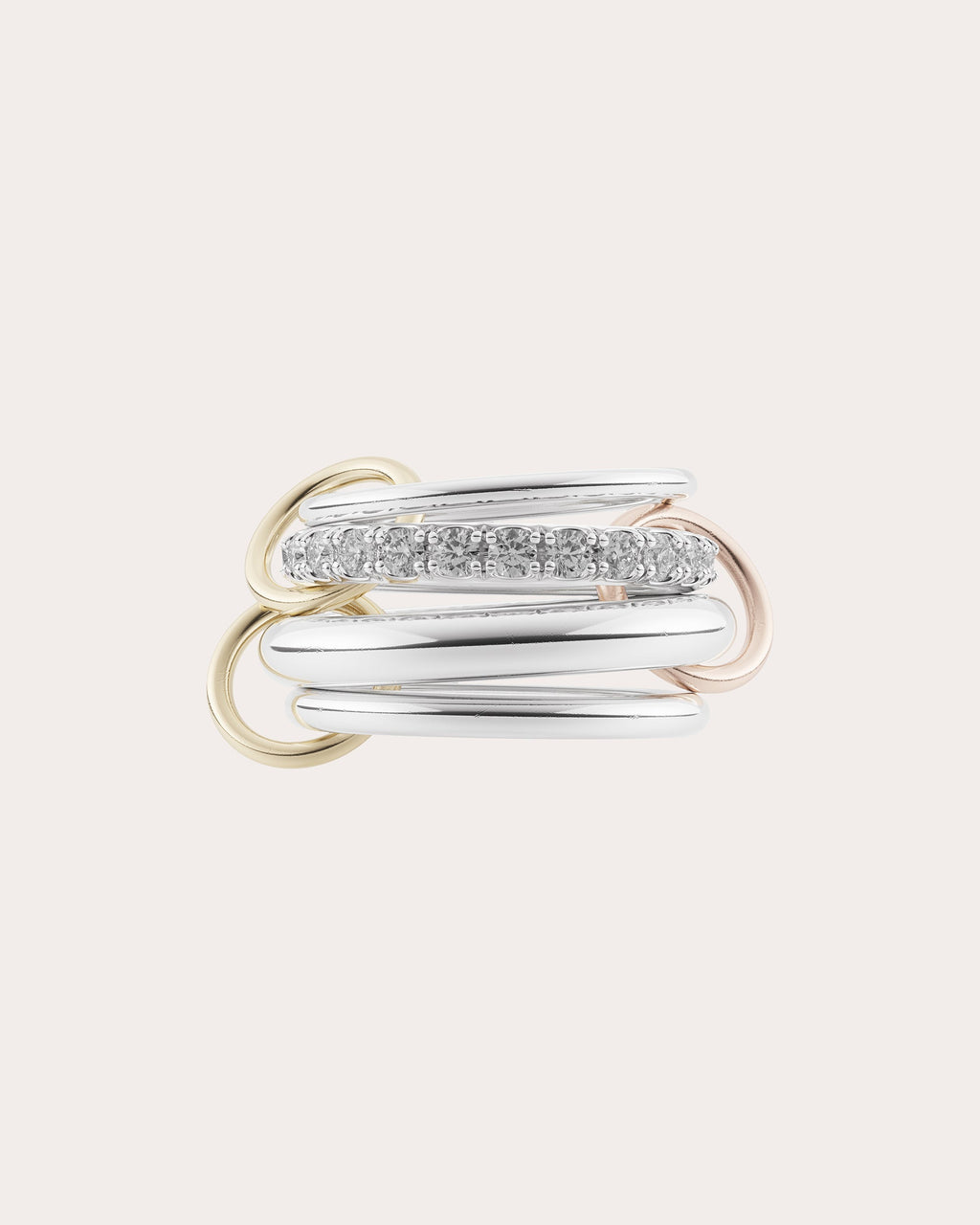 Janssen 18K Two-Tone Gold Sterling Silver and Diamond Linked Rings