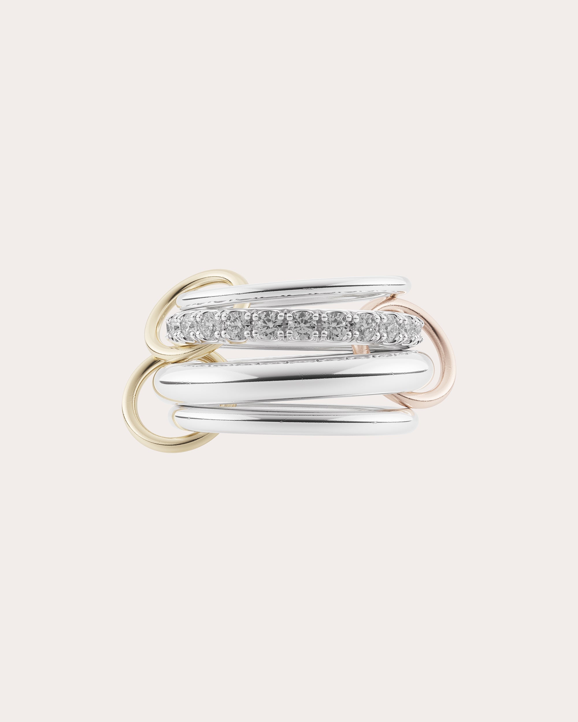 Janssen 18K Two-Tone Gold Sterling Silver and Diamond Linked Rings