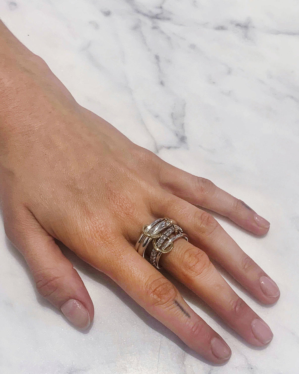 Janssen 18K Two-Tone Gold Sterling Silver and Diamond Linked Rings