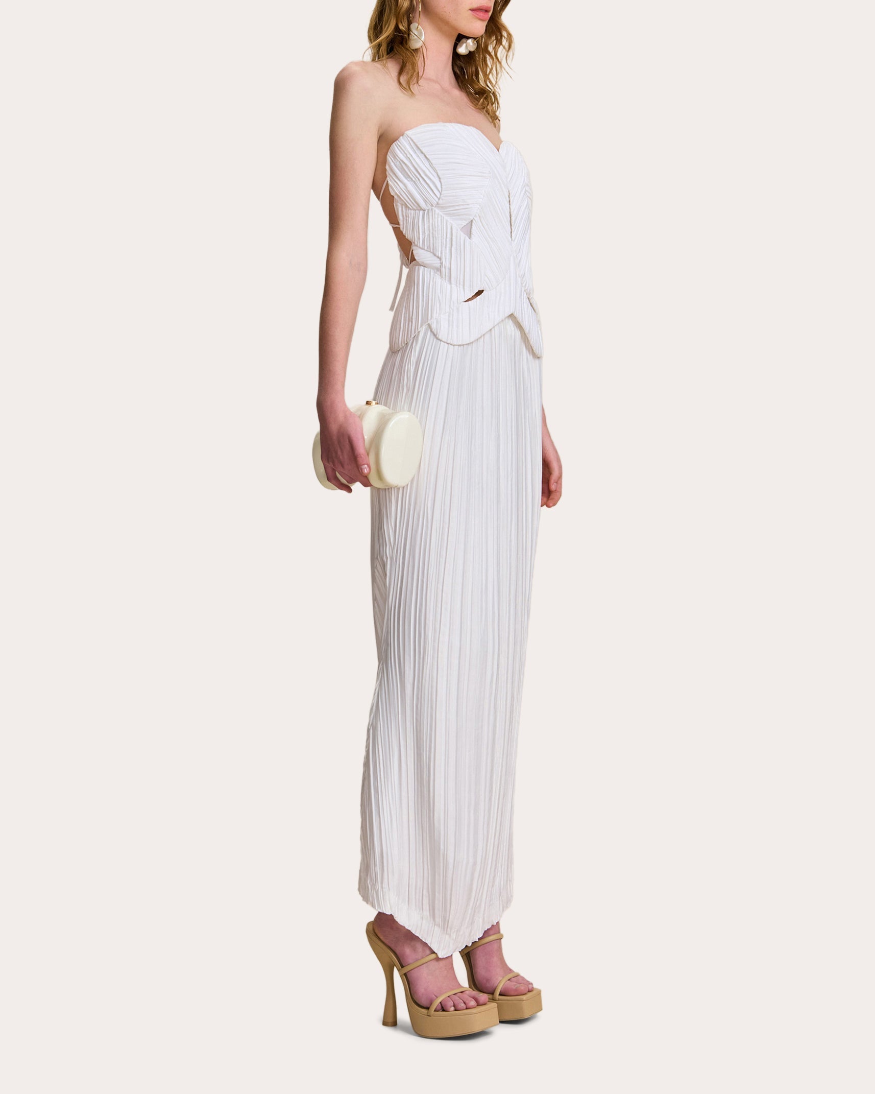 Gami Plissé-Satin Open-Back Top