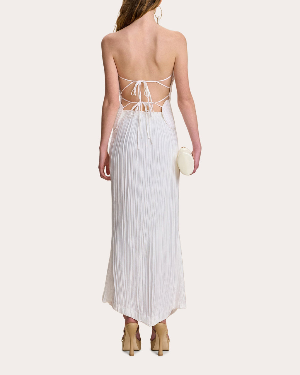 Gami Plissé-Satin Open-Back Top