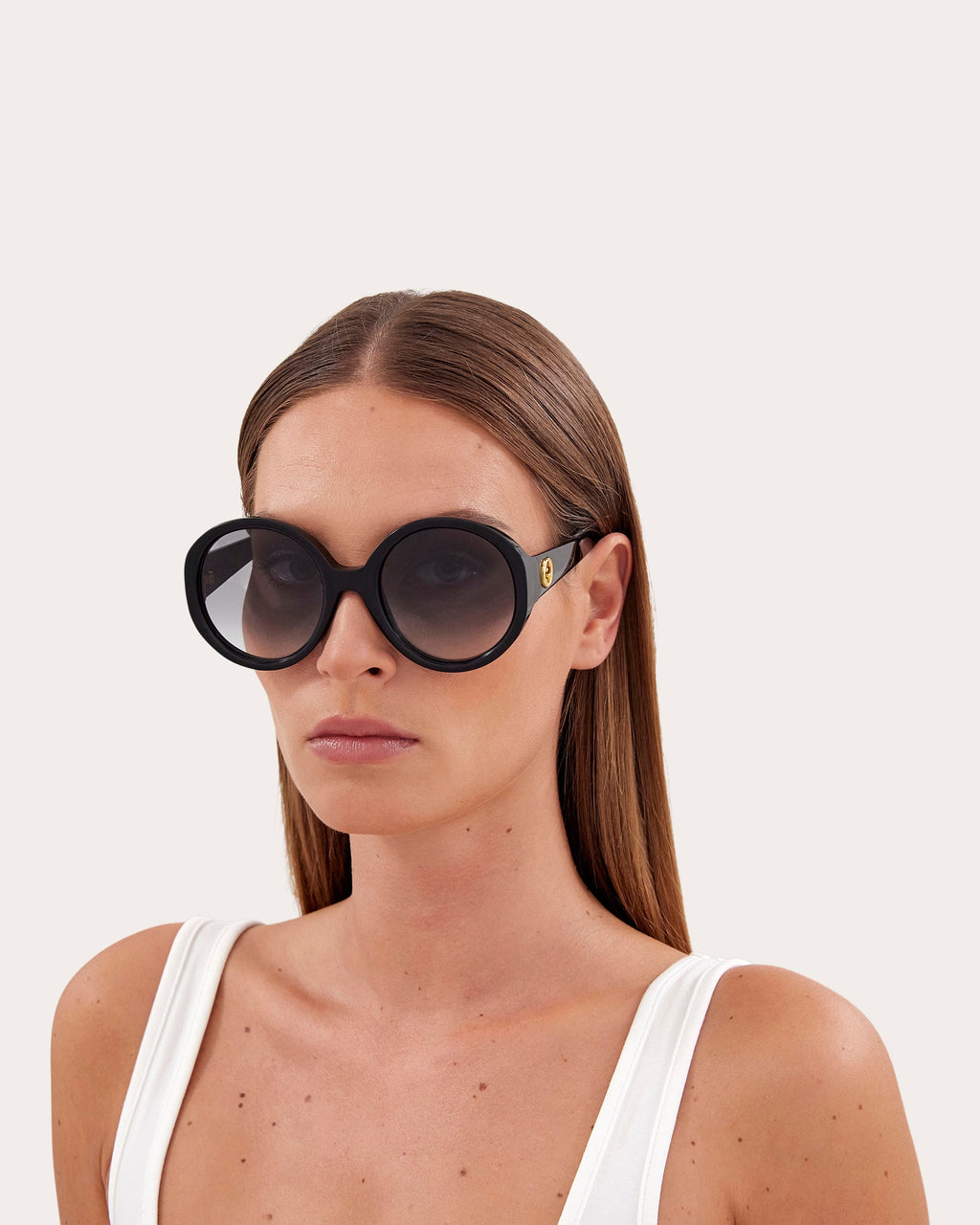 Shiny Black Round Sunglasses
