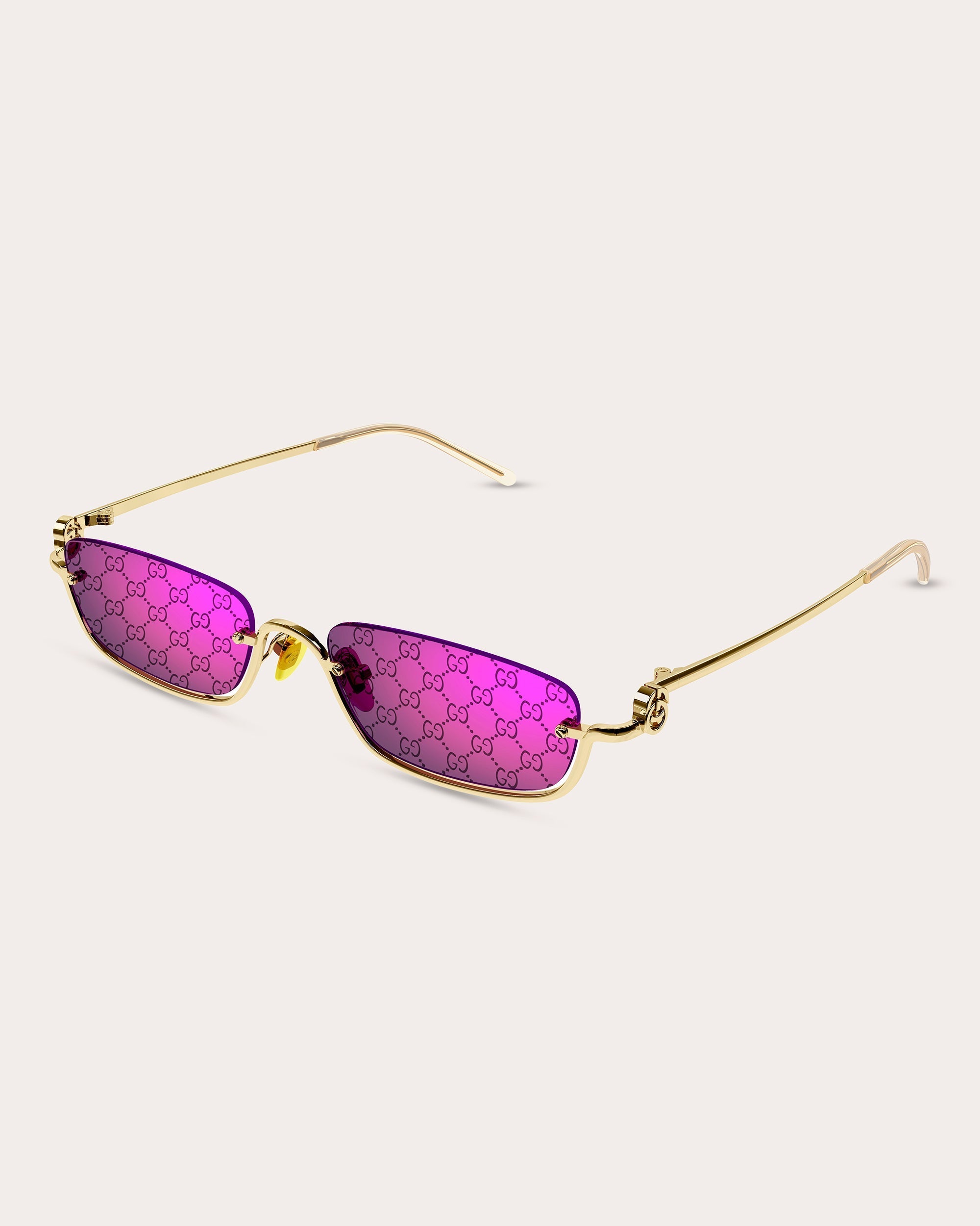 Goldtone & Violet Logo Slim Rectangular Sunglasses