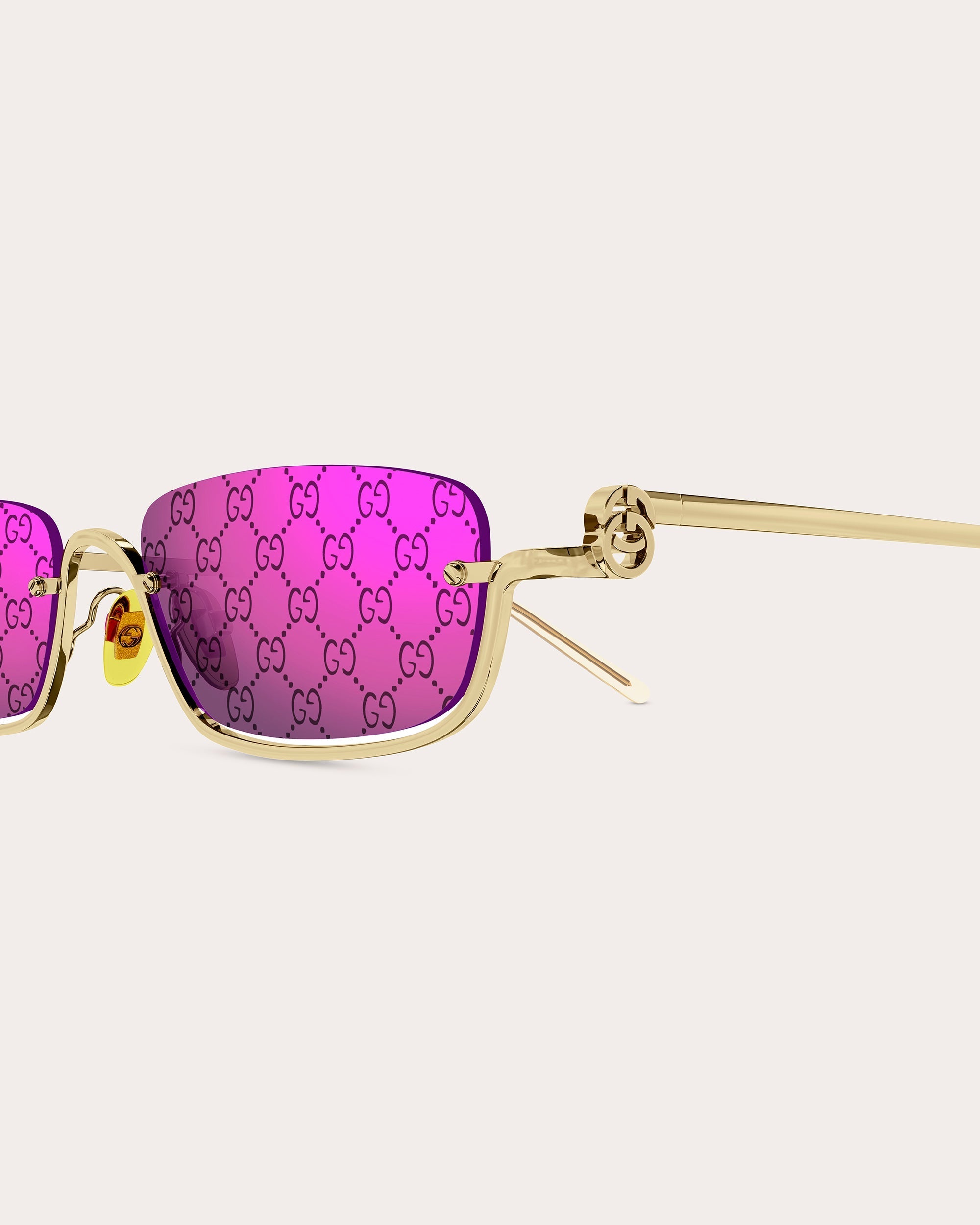 Goldtone & Violet Logo Slim Rectangular Sunglasses