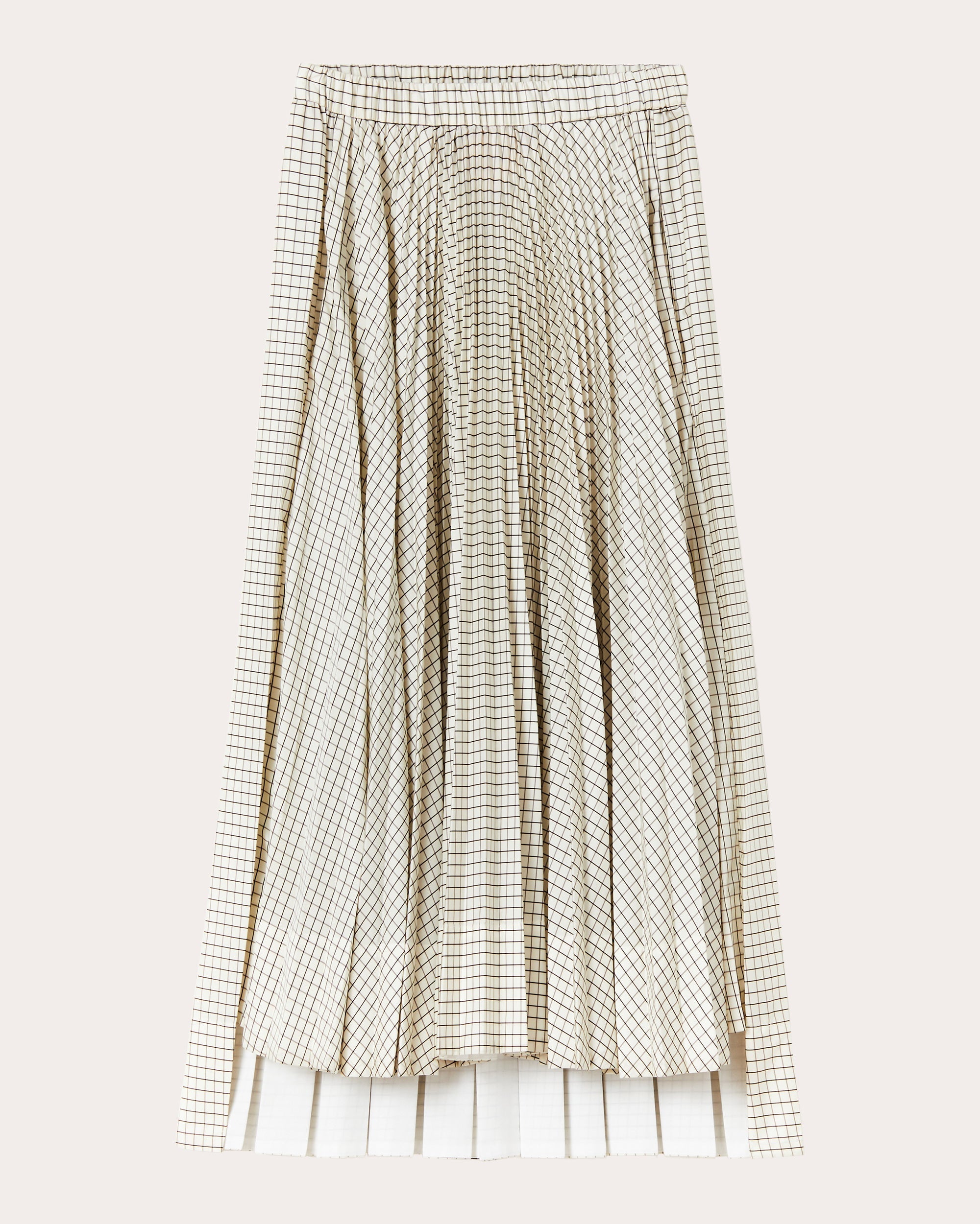 Pleated Check High-Low Skirt