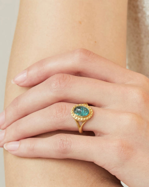 Celestial 18K Gold Green Tourmaline Star Ring