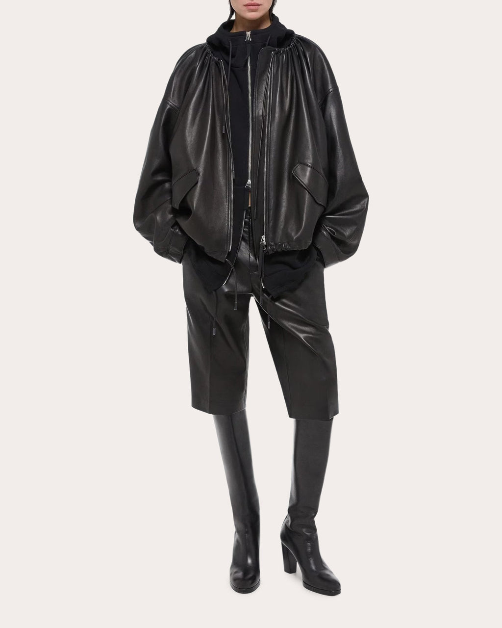 Ruched Leather Jacket