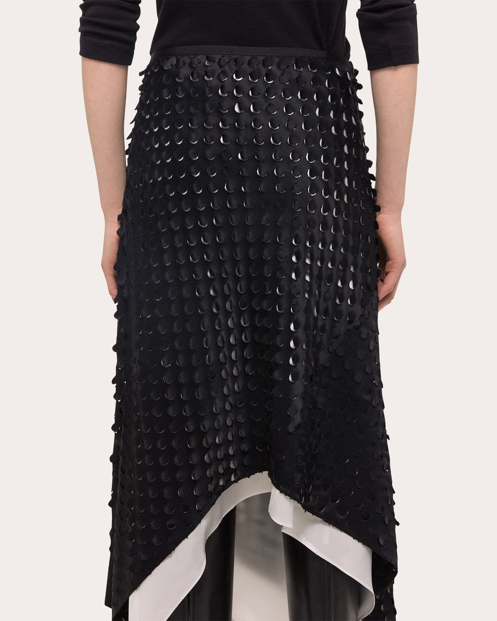 Asymmetric Laser-Cut Satin Skirt