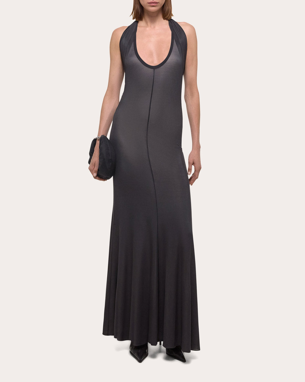 Layered Stretch-Mesh Halterneck Maxi Dress