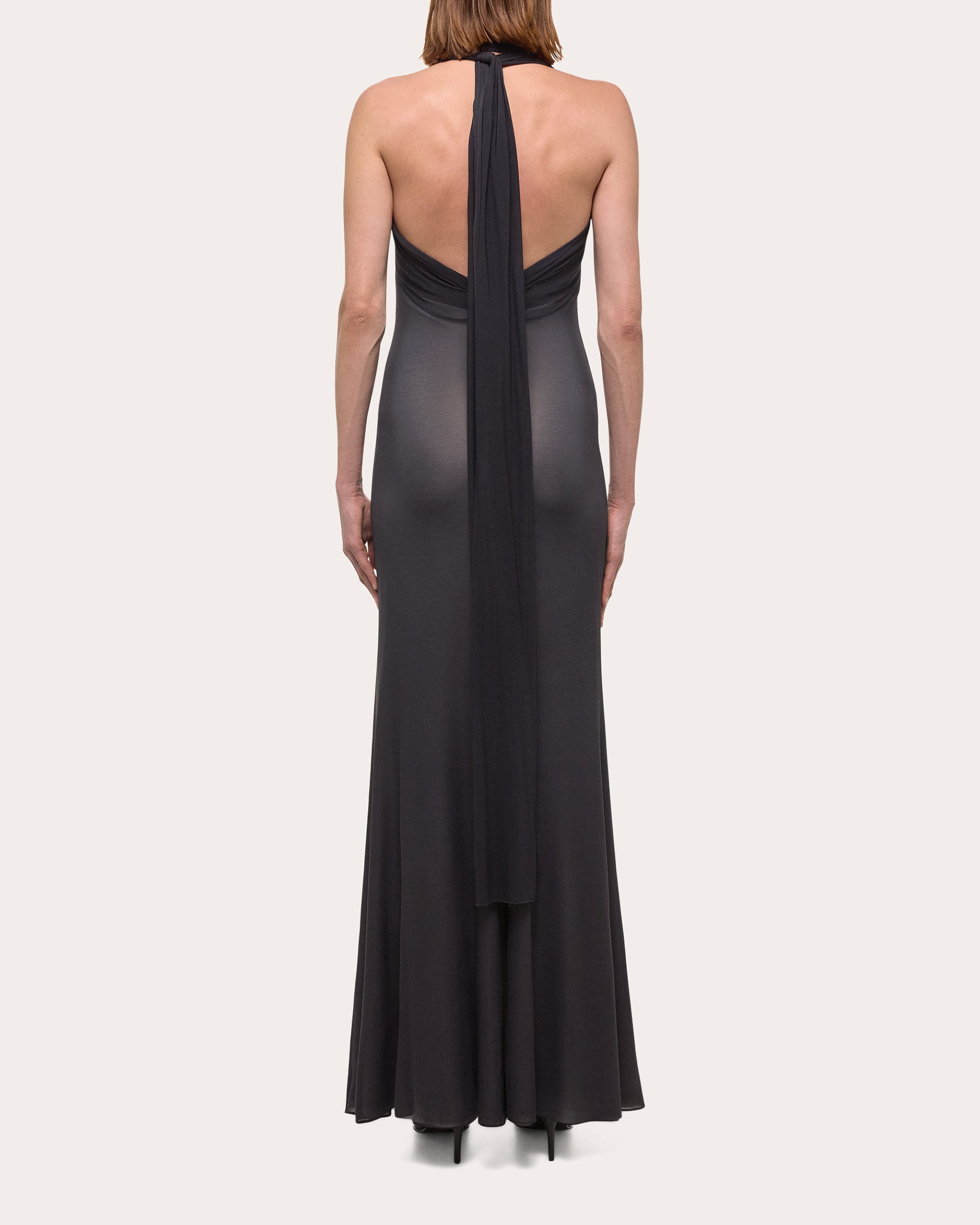 Layered Stretch-Mesh Halterneck Maxi Dress
