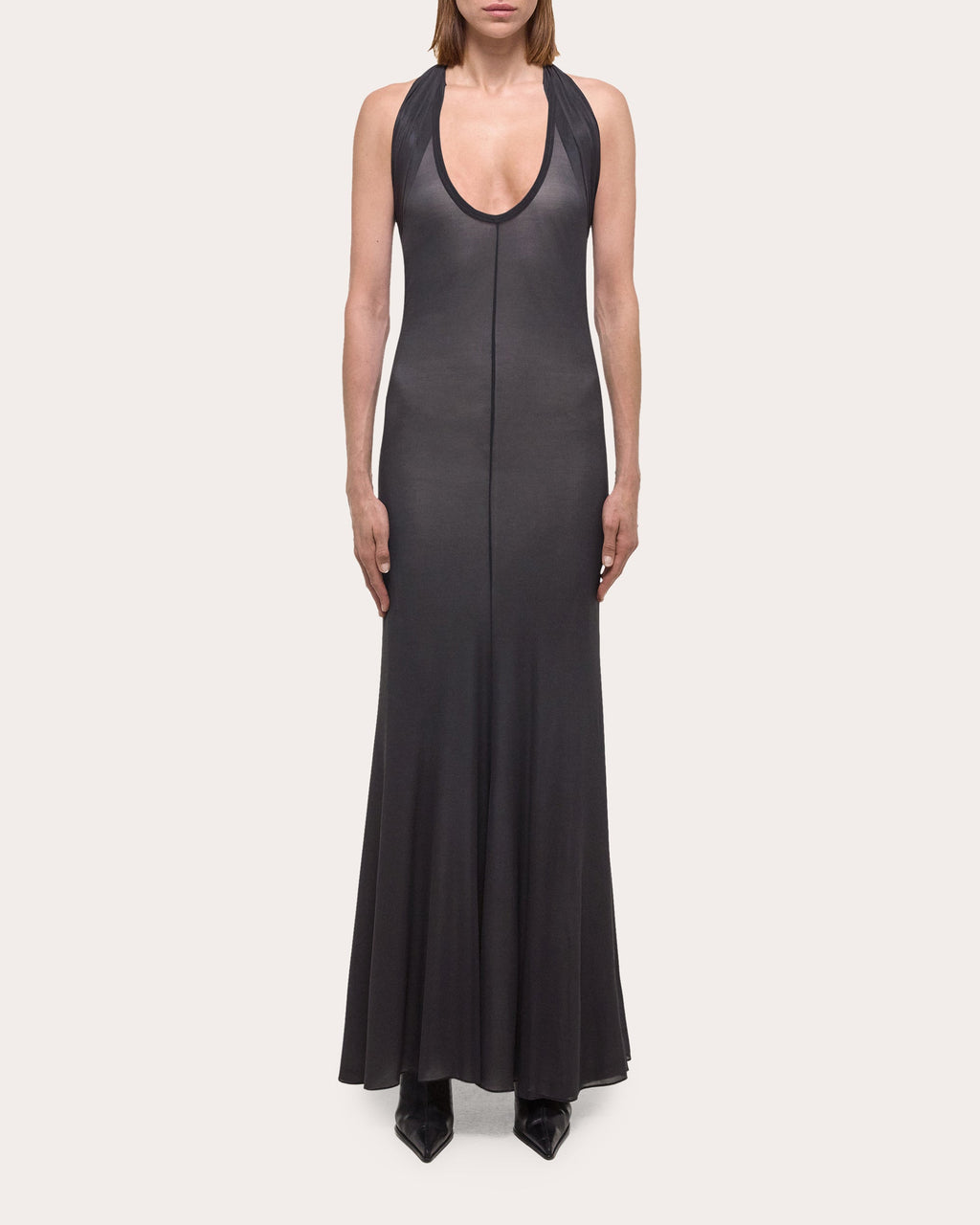 Layered Stretch-Mesh Halterneck Maxi Dress