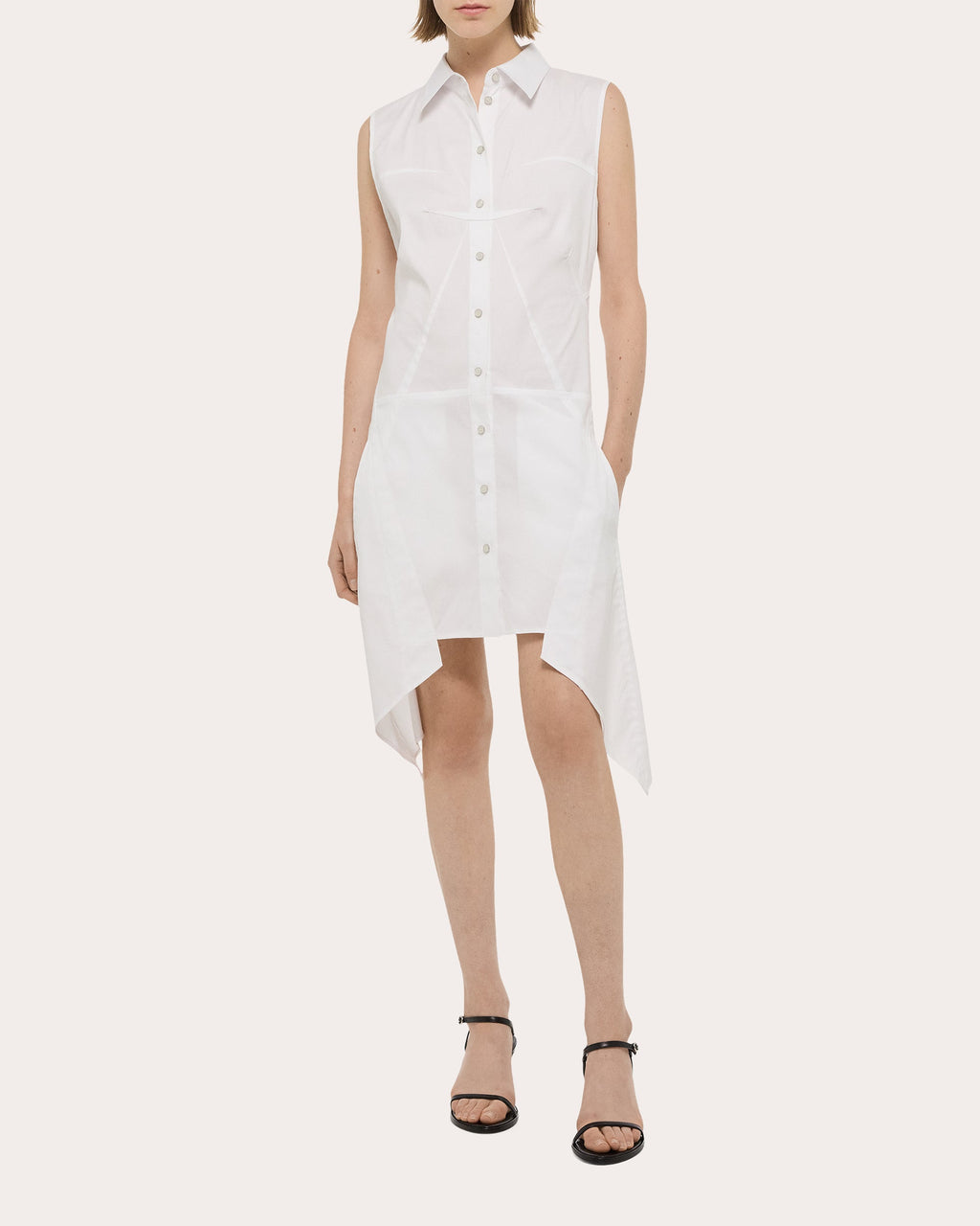 Asymmetric Paneled Stretch-Poplin Shirt Dress