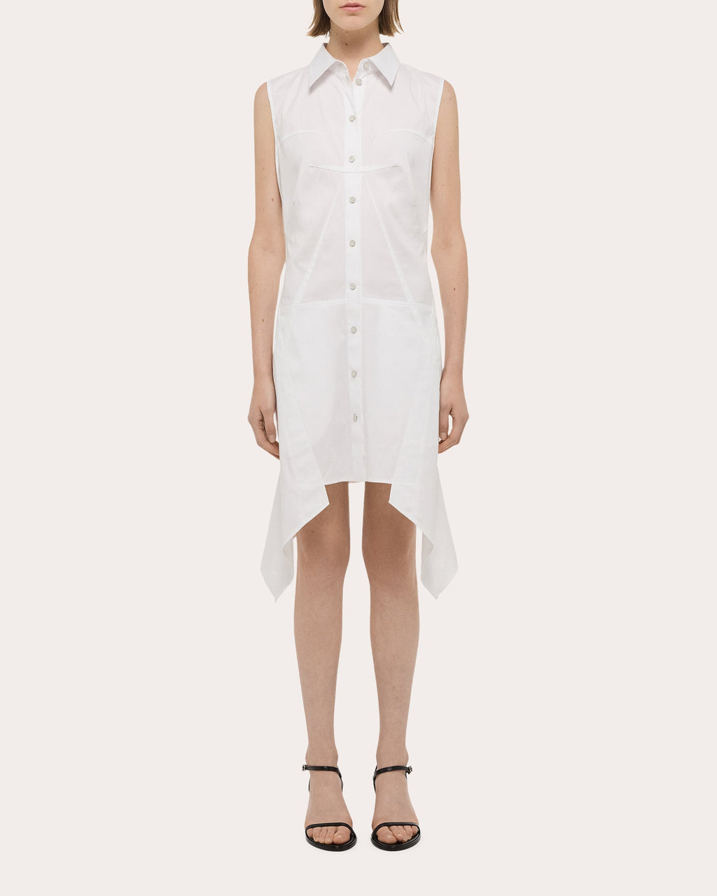 Asymmetric Paneled Stretch-Poplin Shirt Dress