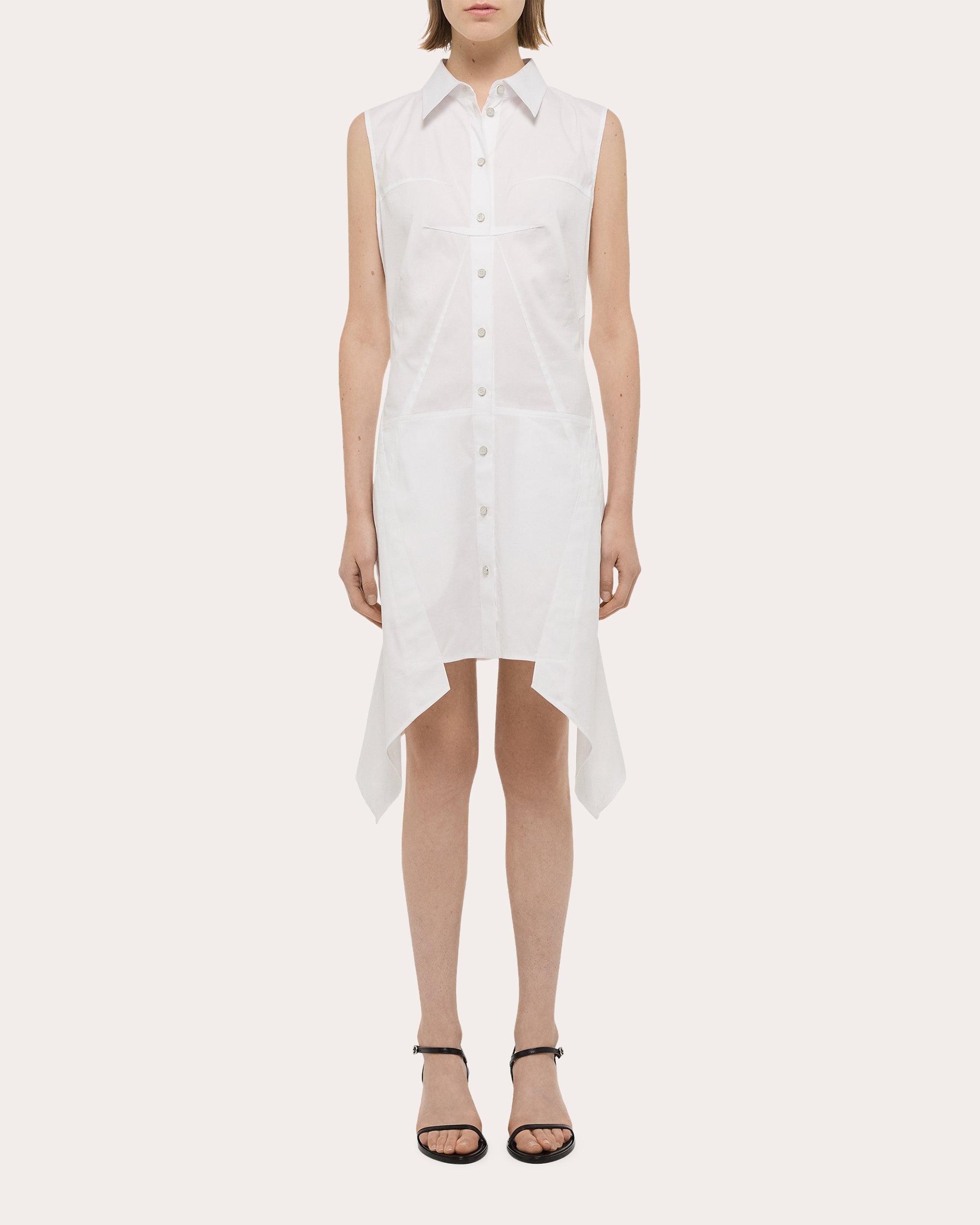 Asymmetric Paneled Stretch-Poplin Shirt Dress