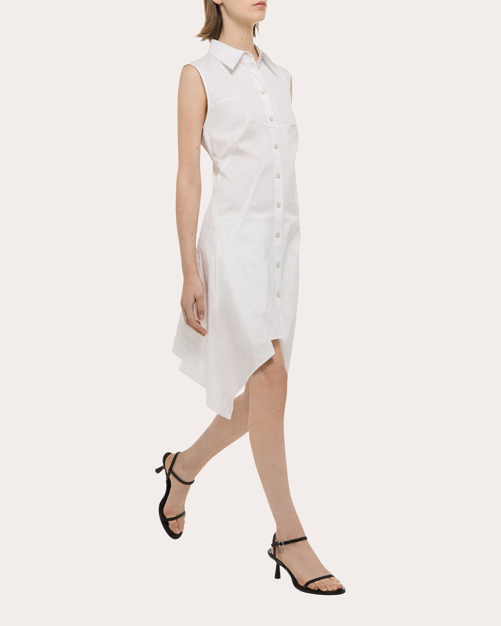 Asymmetric Paneled Stretch-Poplin Shirt Dress