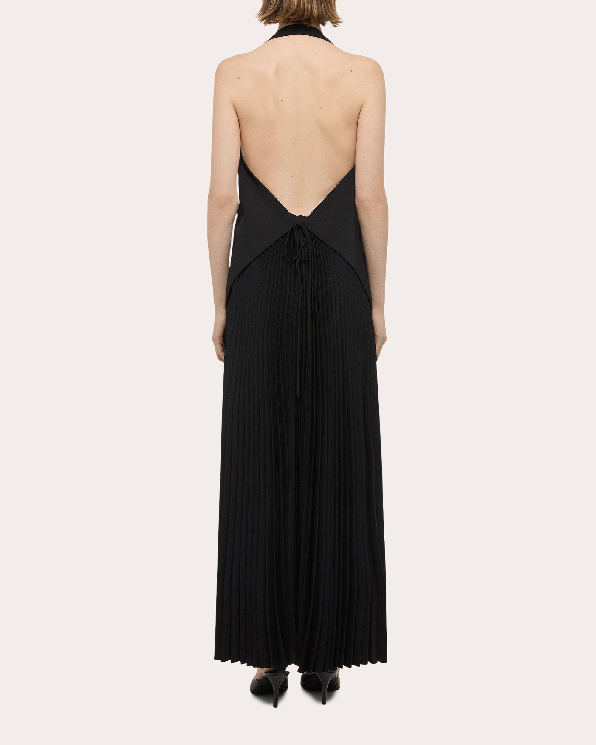 Asymmetric Pleated Twill Halterneck Dress