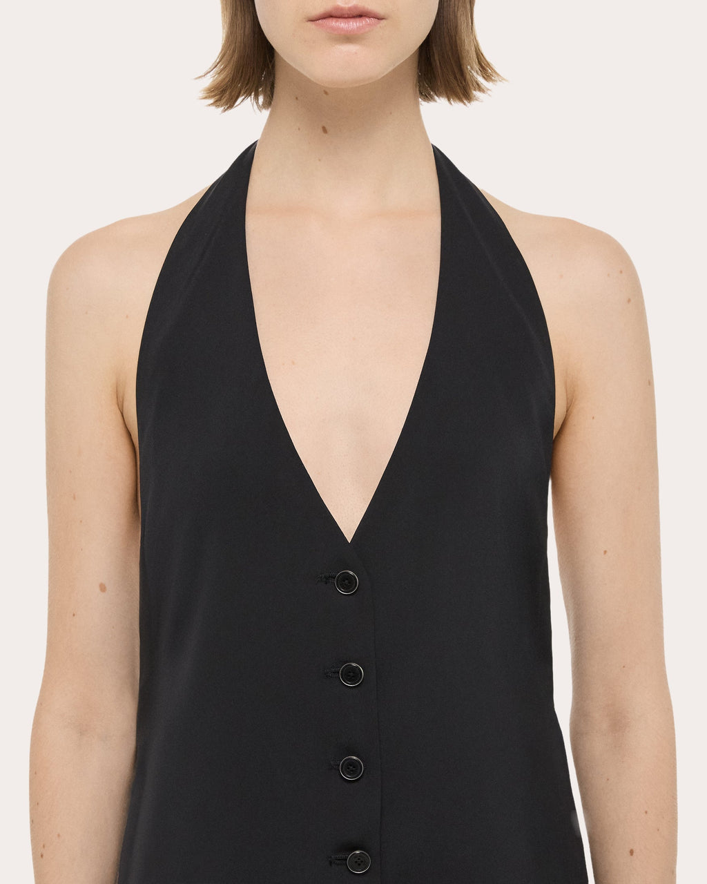 Asymmetric Pleated Twill Halterneck Dress