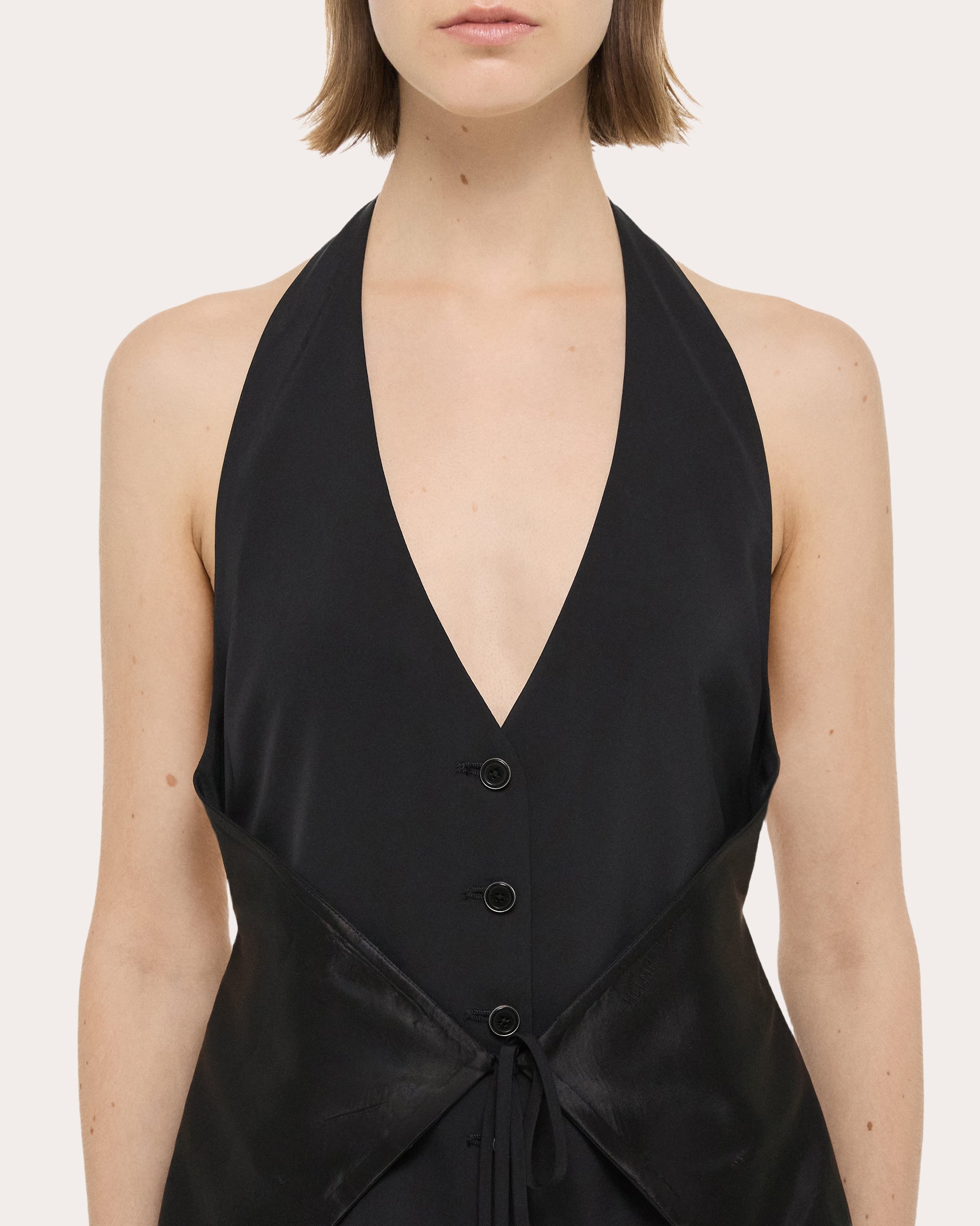 Asymmetric Pleated Twill Halterneck Dress