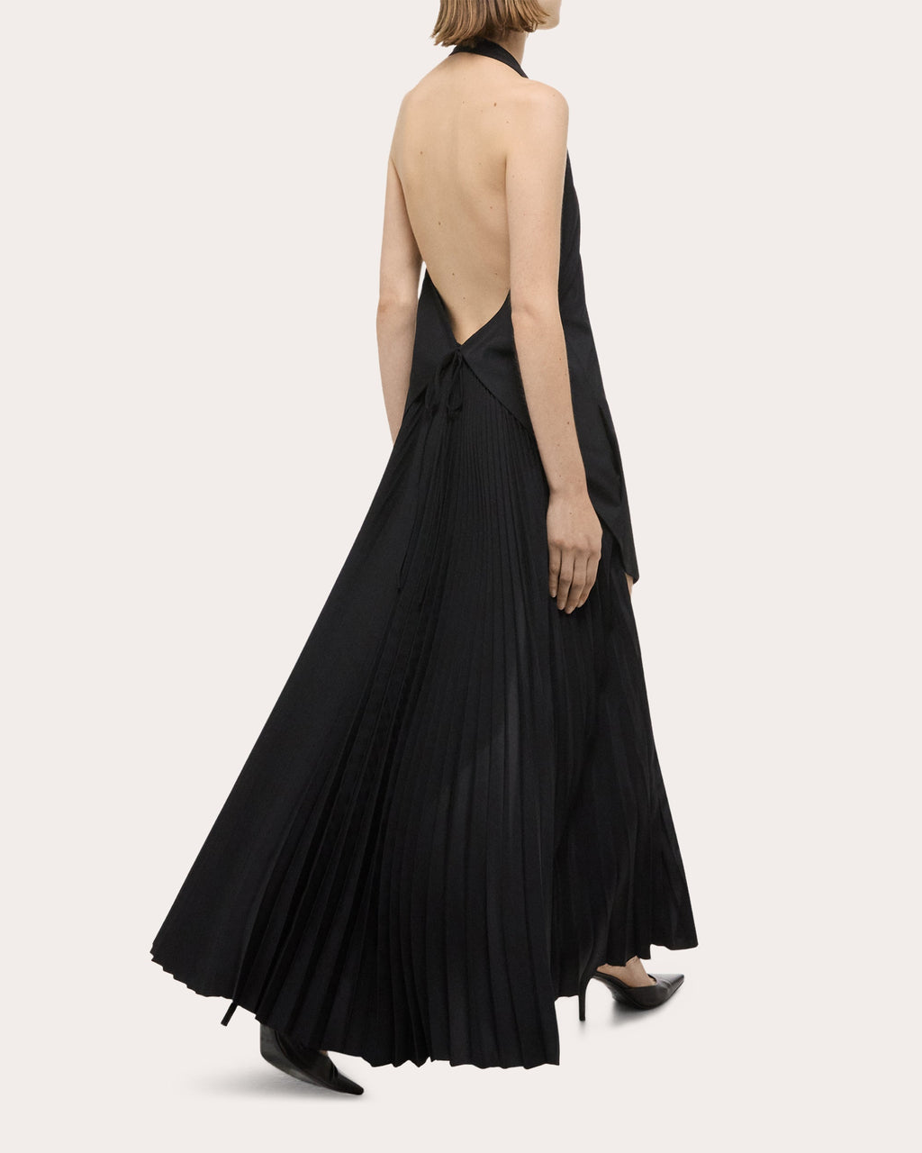 Asymmetric Pleated Twill Halterneck Dress