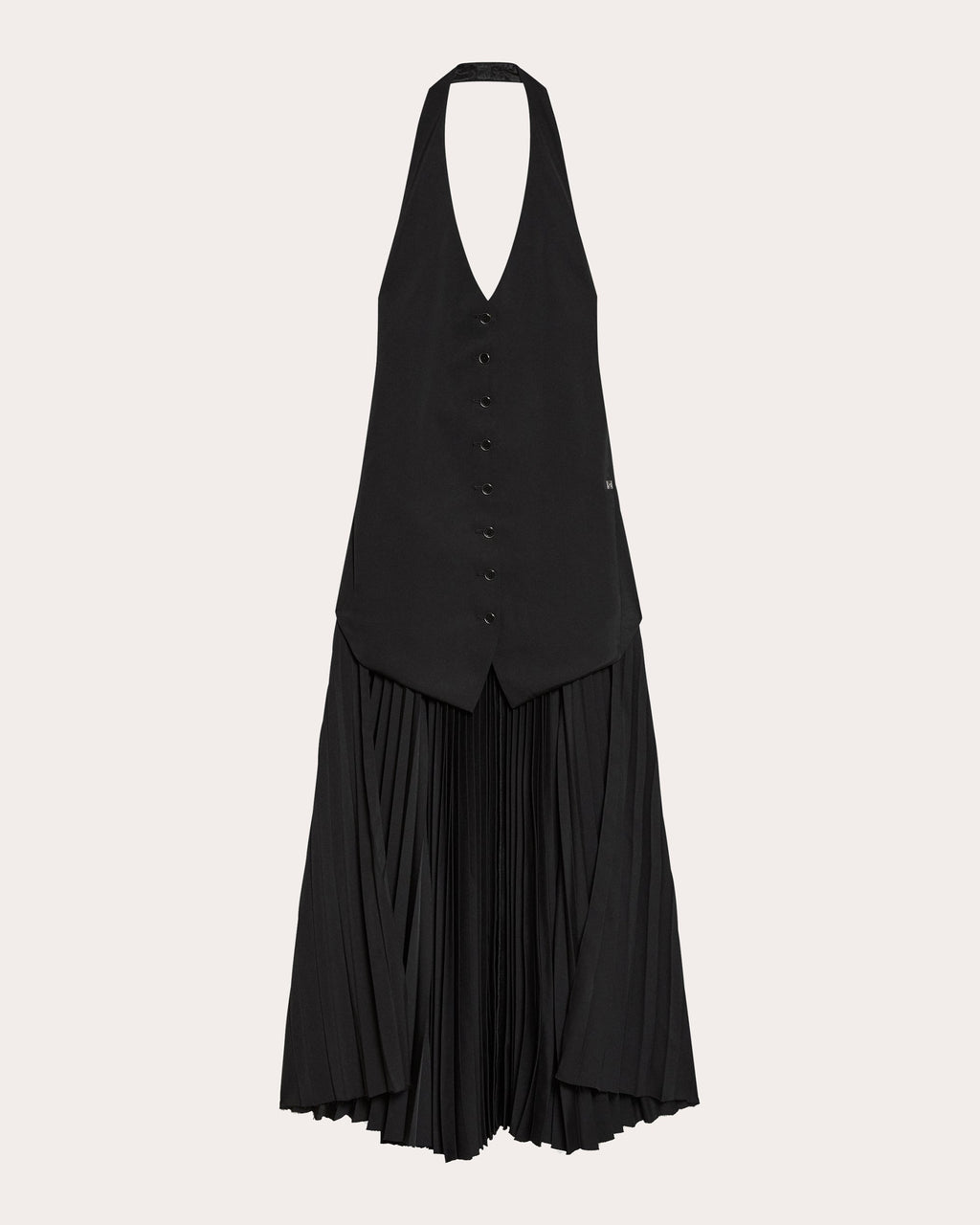 Asymmetric Pleated Twill Halterneck Dress