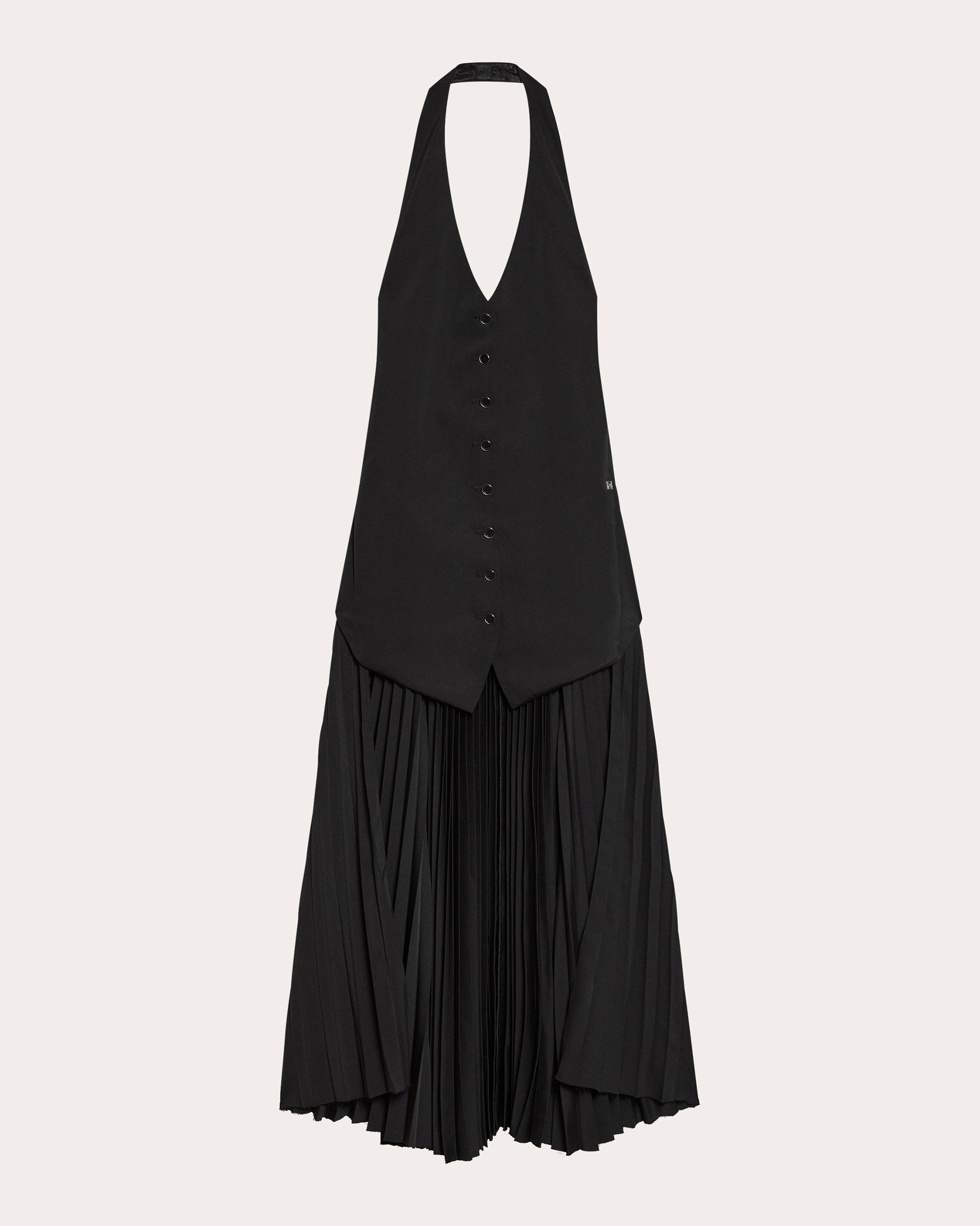 Asymmetric Pleated Twill Halterneck Dress