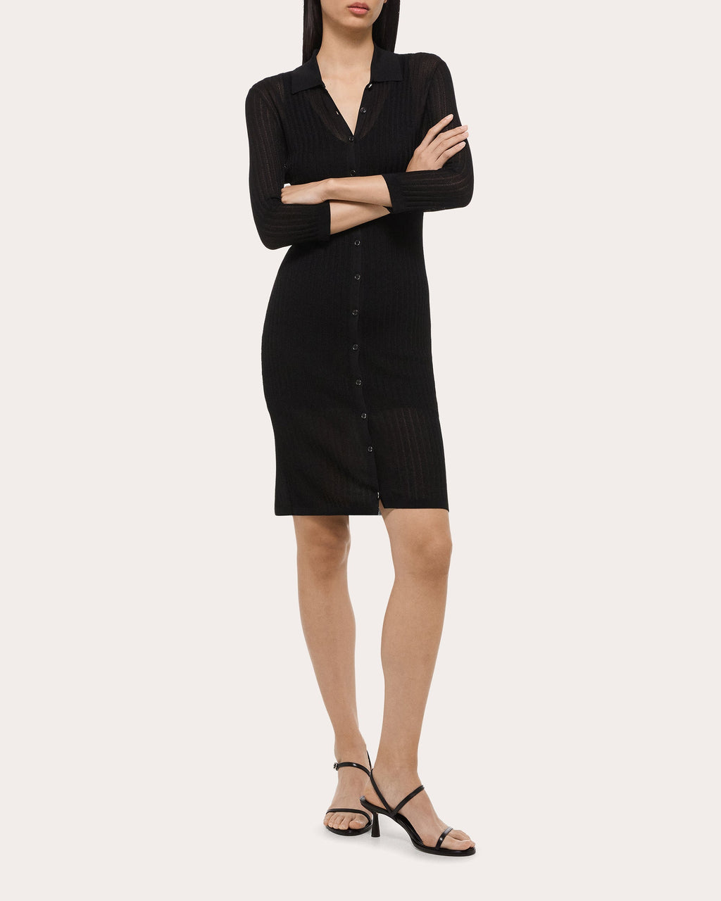 Ribbed Pointelle-Knit Polo Dress