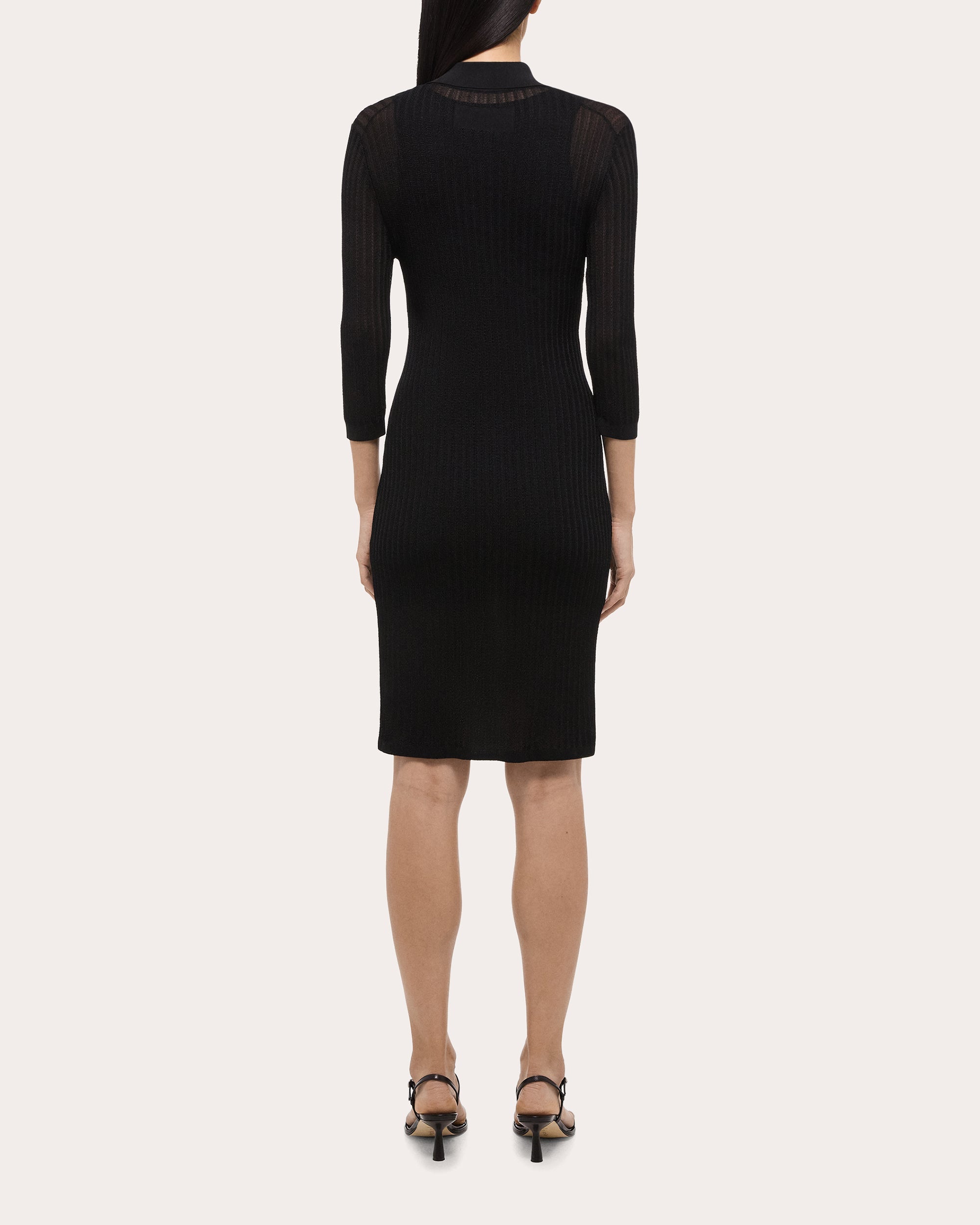 Ribbed Pointelle-Knit Polo Dress