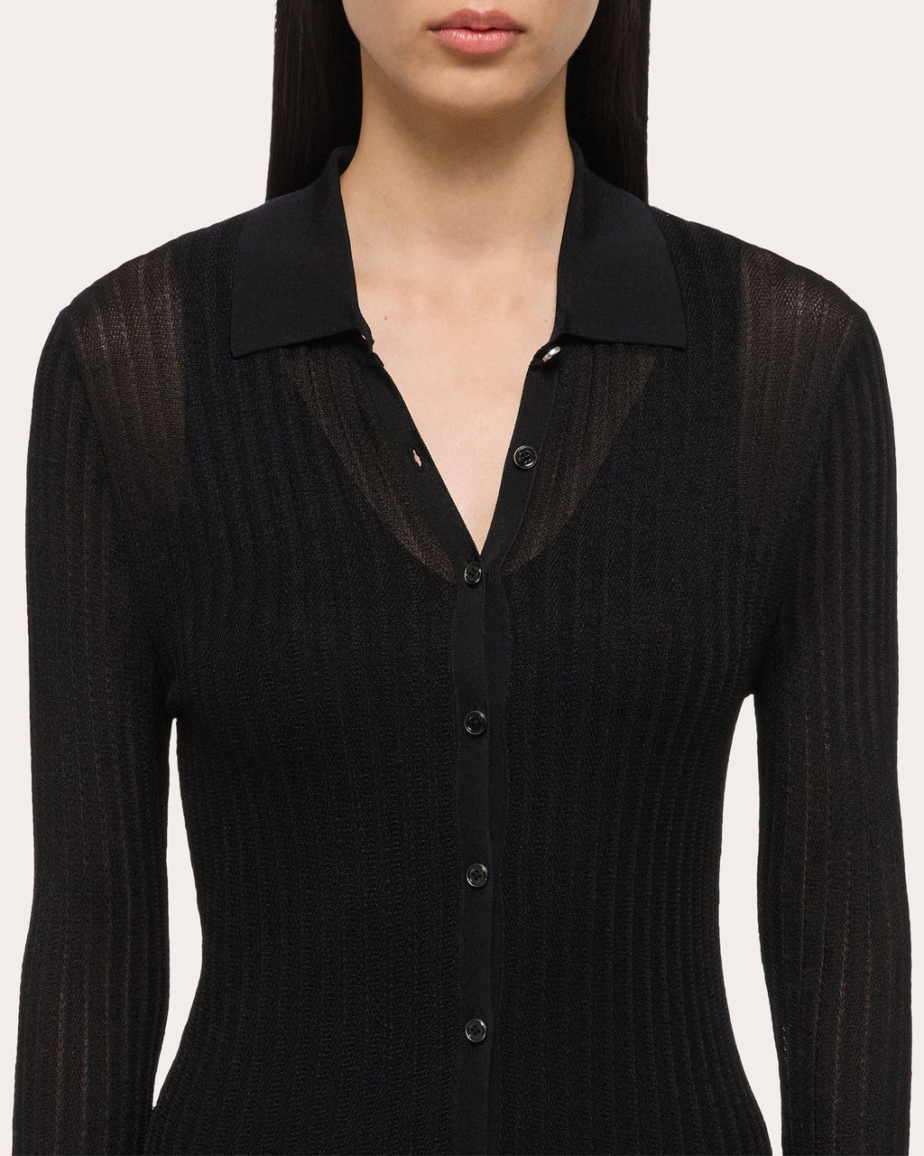 Ribbed Pointelle-Knit Polo Dress