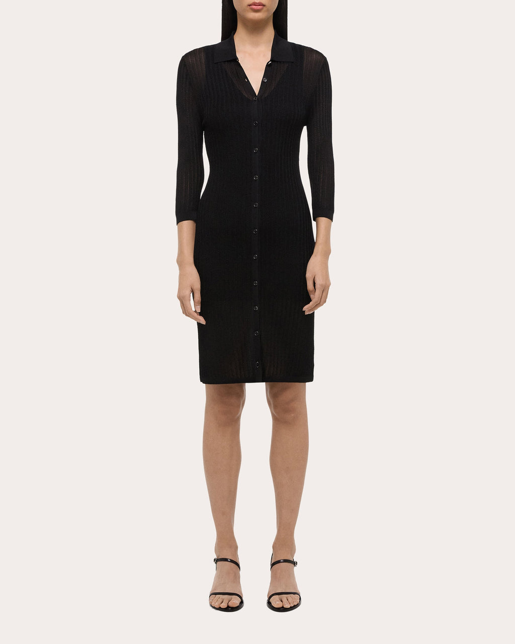 Ribbed Pointelle-Knit Polo Dress