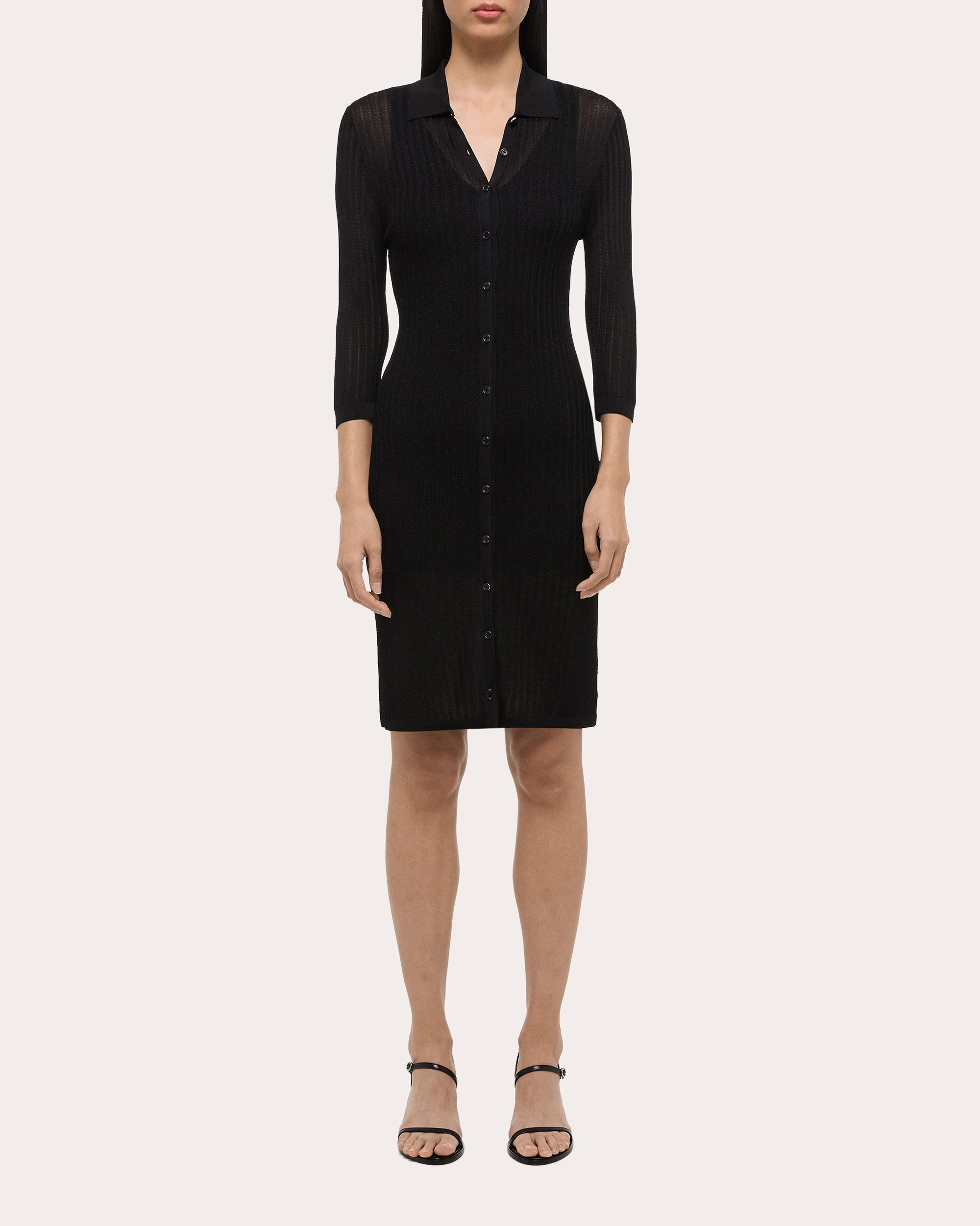 Ribbed Pointelle-Knit Polo Dress