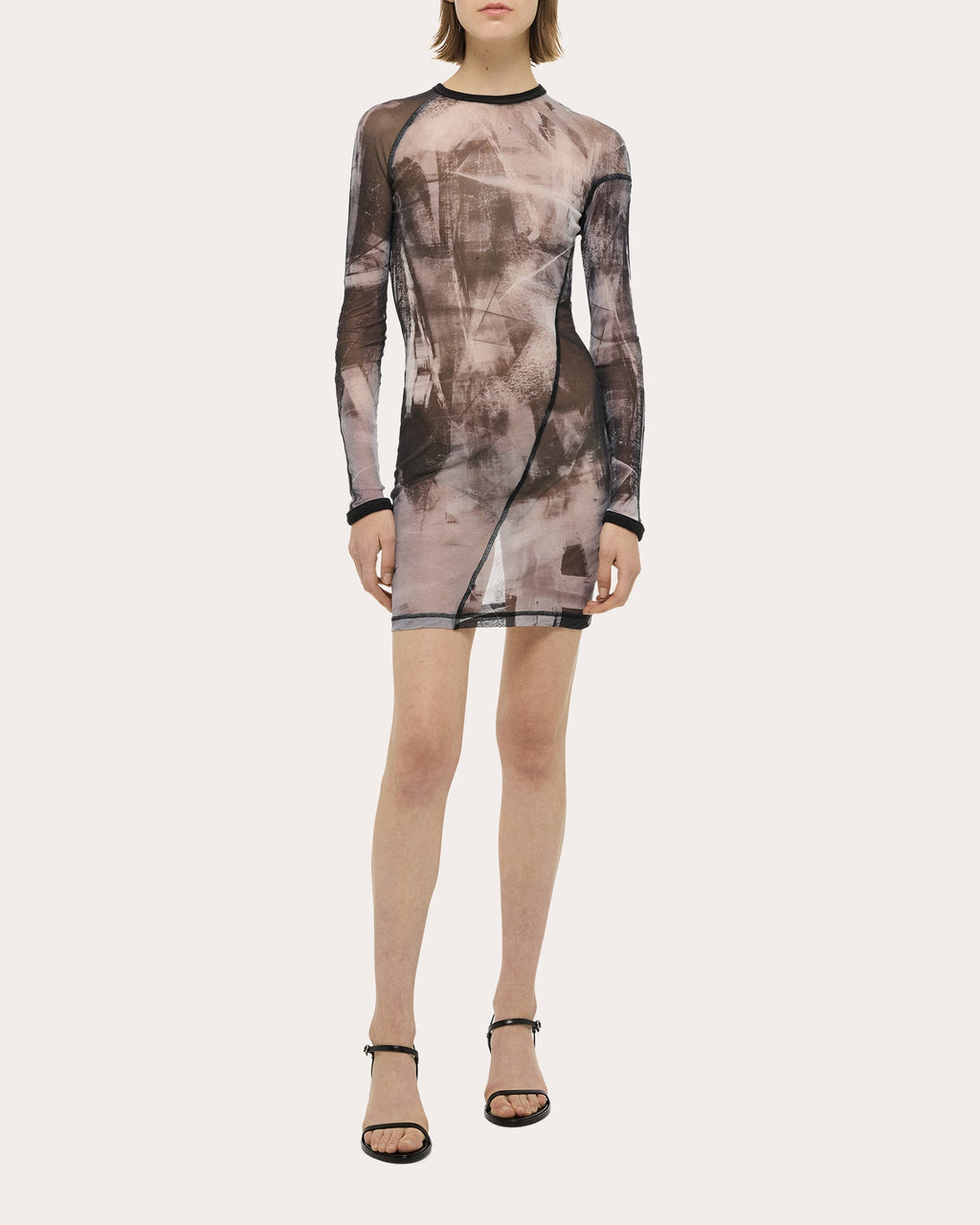 Abstract Sheer Mesh Twisted Bodycon Dress