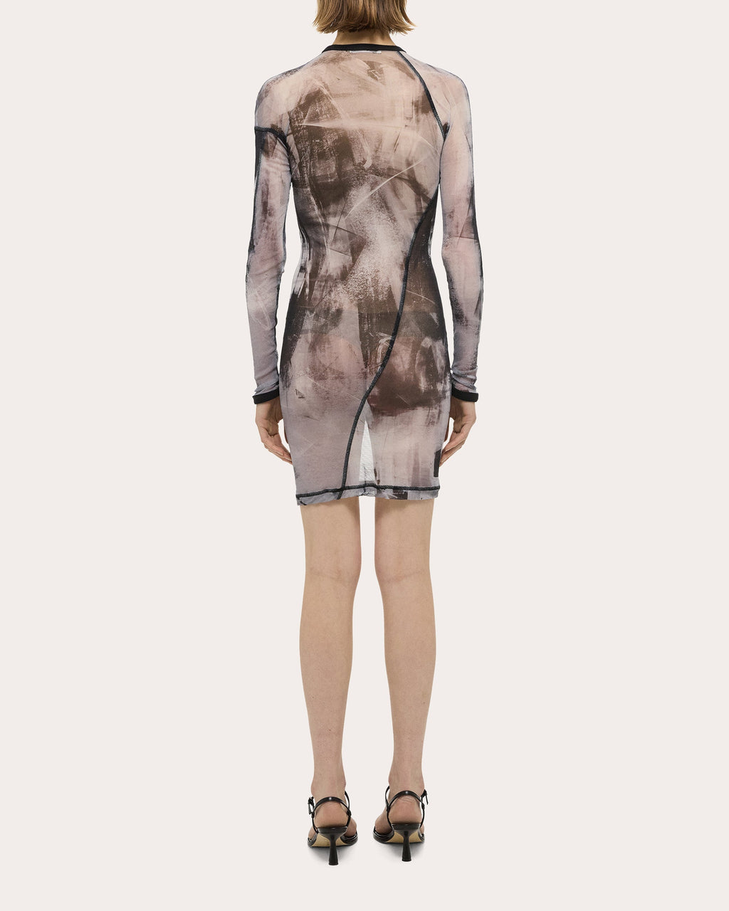 Abstract Sheer Mesh Twisted Bodycon Dress