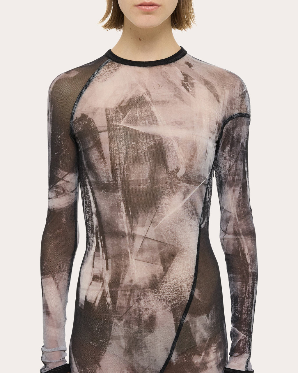 Abstract Sheer Mesh Twisted Bodycon Dress