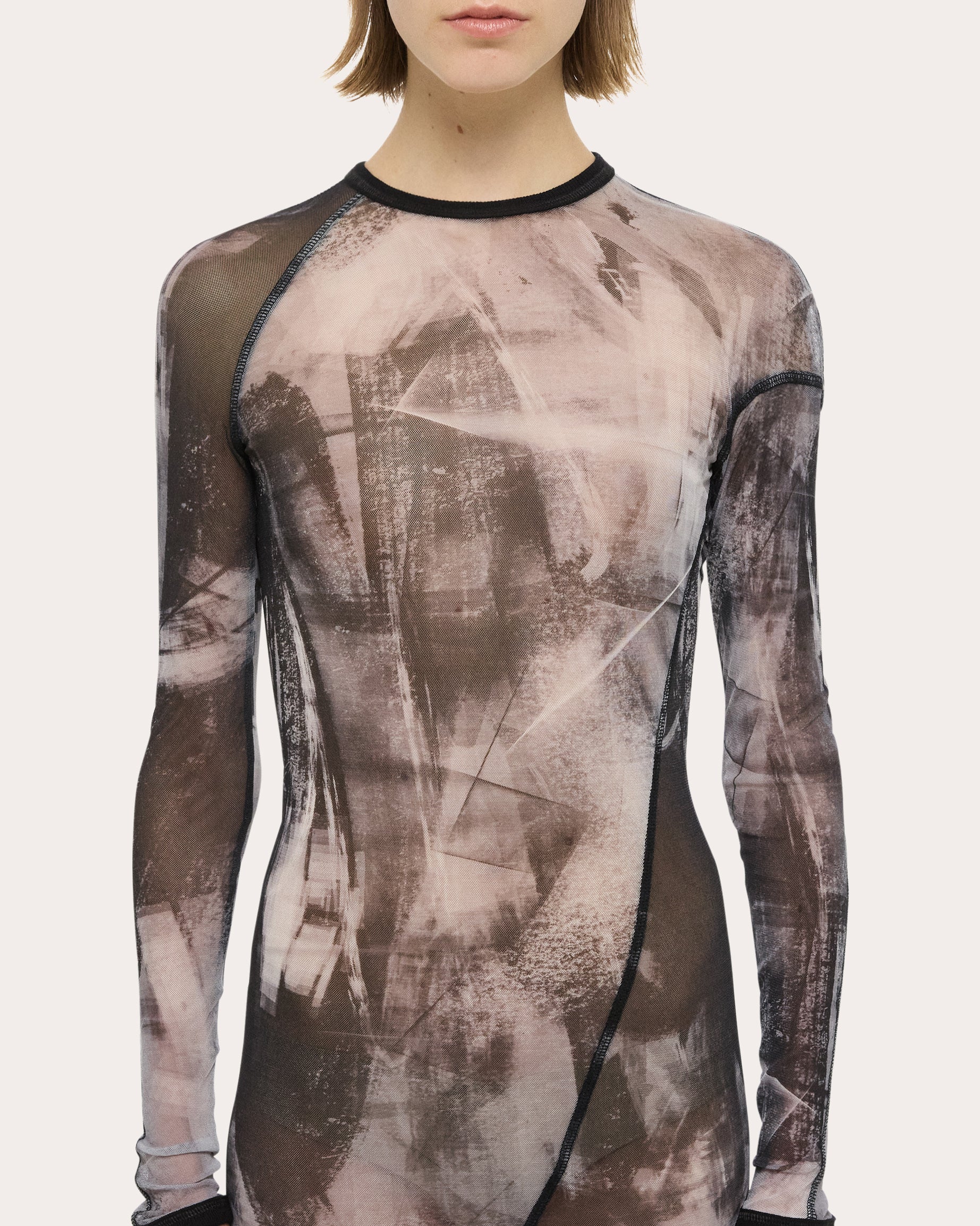Abstract Sheer Mesh Twisted Bodycon Dress