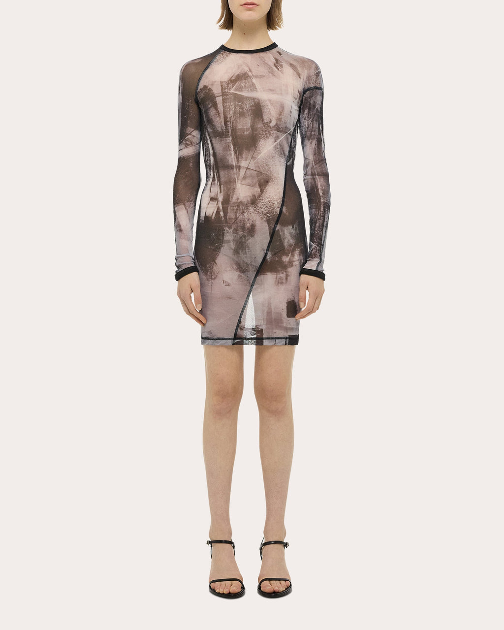 Abstract Sheer Mesh Twisted Bodycon Dress