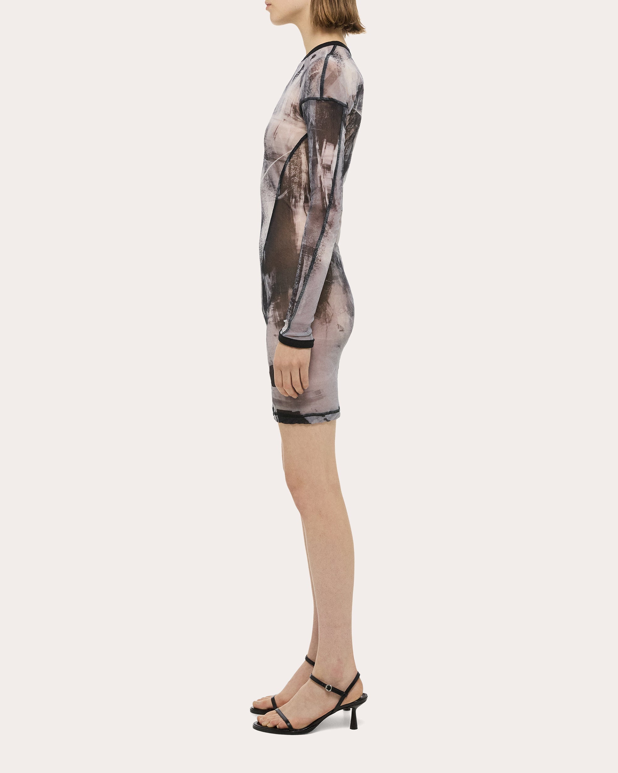 Abstract Sheer Mesh Twisted Bodycon Dress