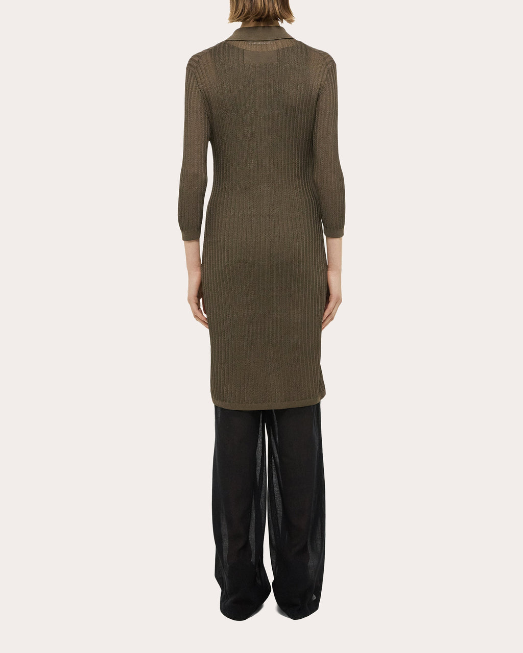 Ribbed Pointelle-Knit Polo Dress