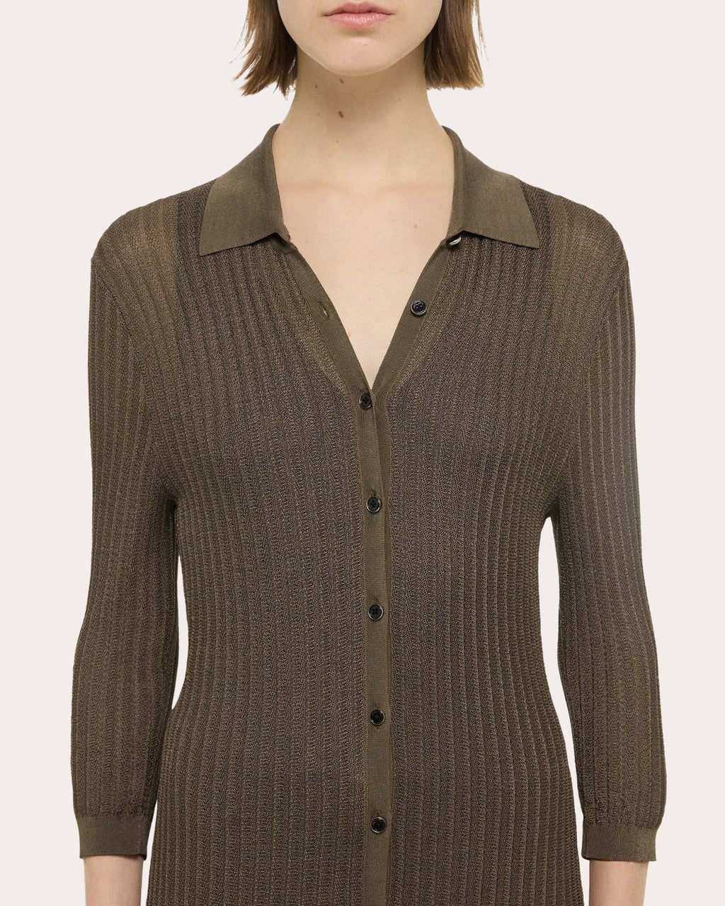 Ribbed Pointelle-Knit Polo Dress