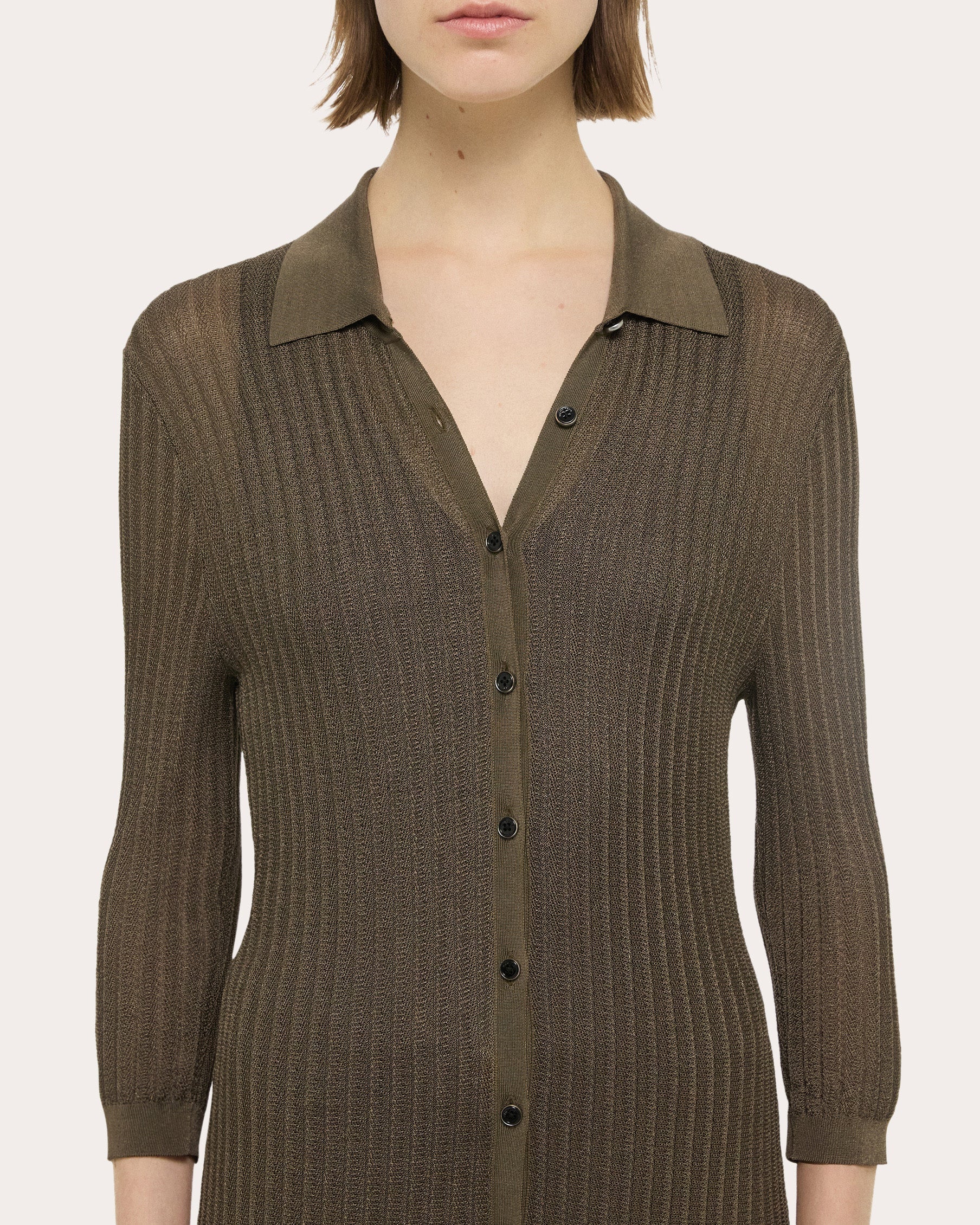 Ribbed Pointelle-Knit Polo Dress