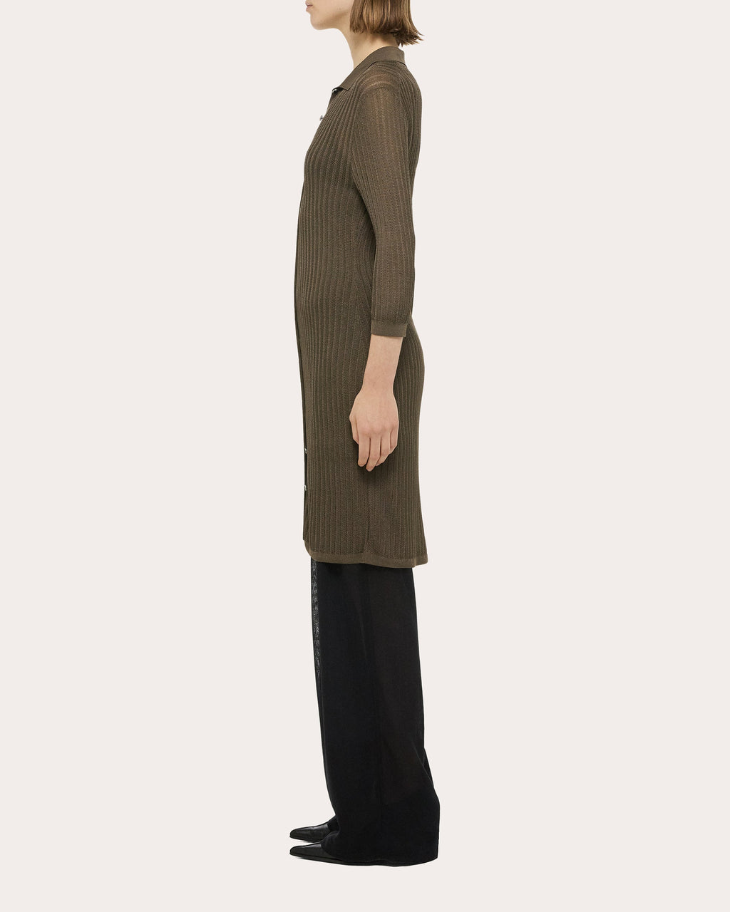 Ribbed Pointelle-Knit Polo Dress