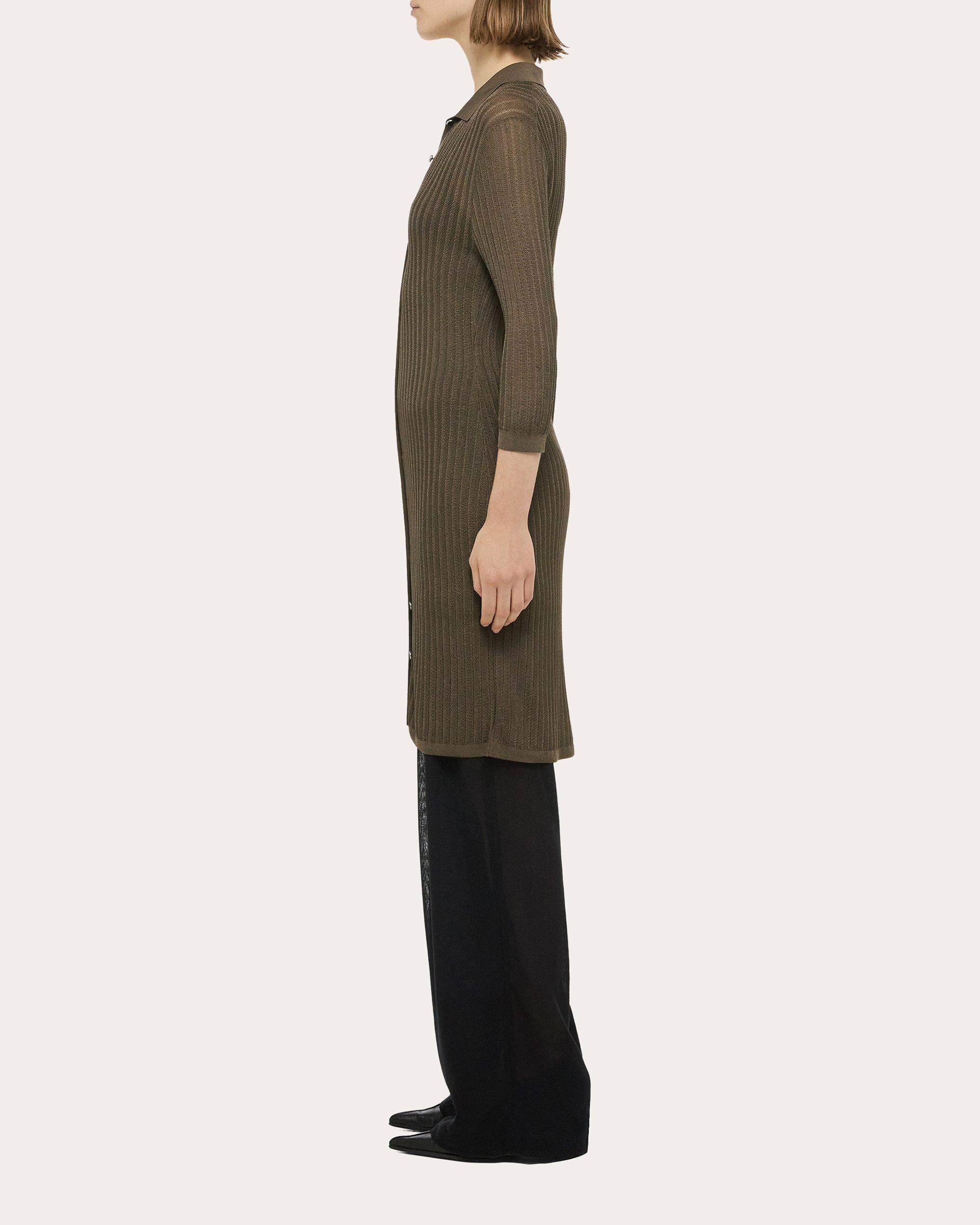 Ribbed Pointelle-Knit Polo Dress